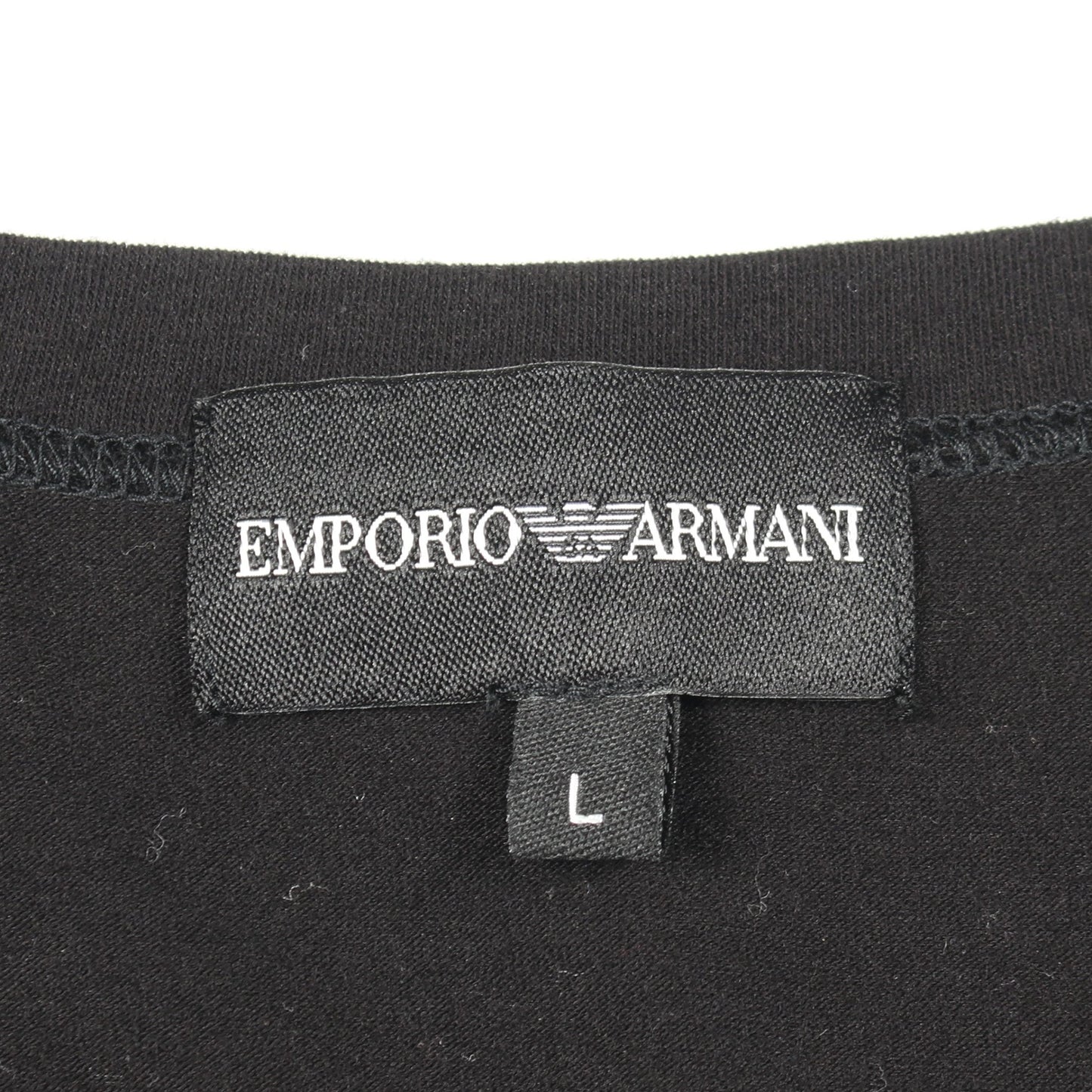 ロゴ刺繍 ヘンリーネック 長袖Tシャツ コットン ブラック エンポリオアルマーニ