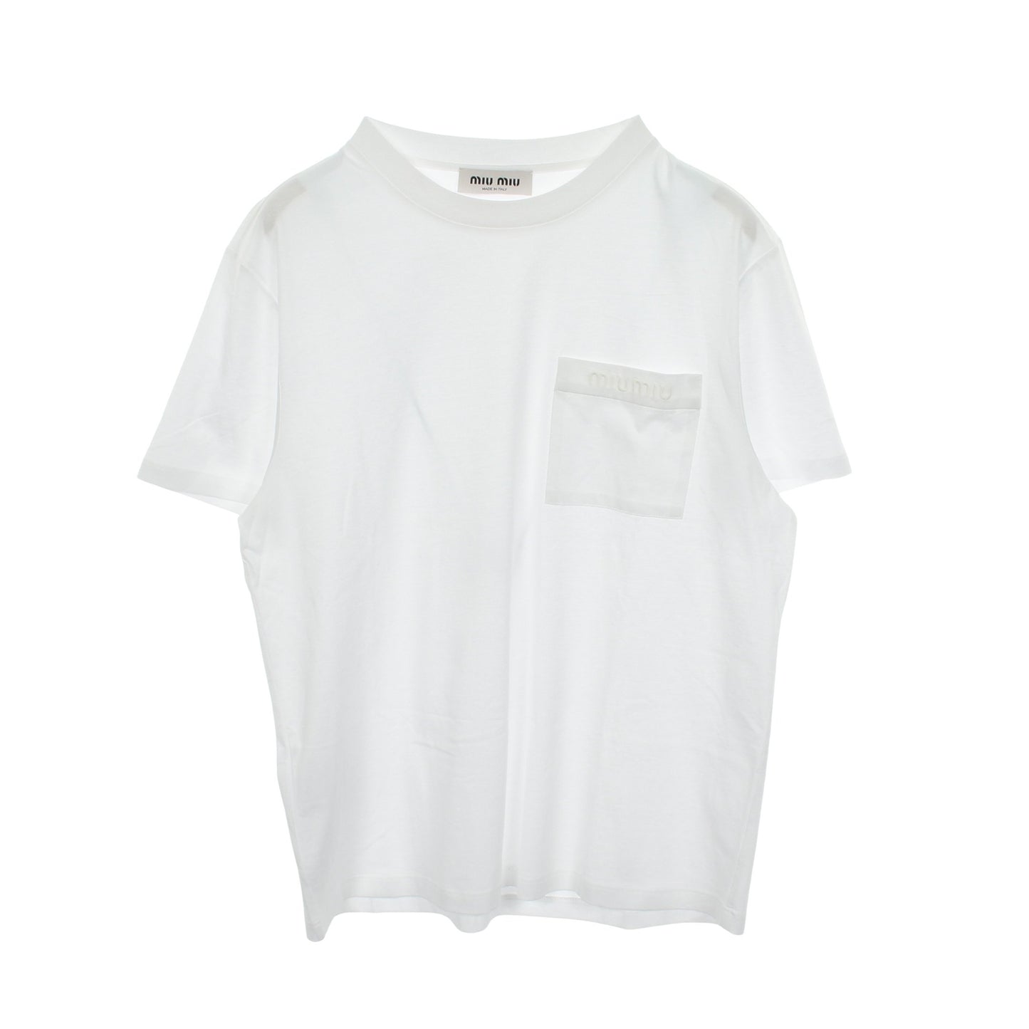 ロゴ刺繍 クルーネック 半袖Tシャツ コットン ホワイト ミュウミュウ トップス miu miu
