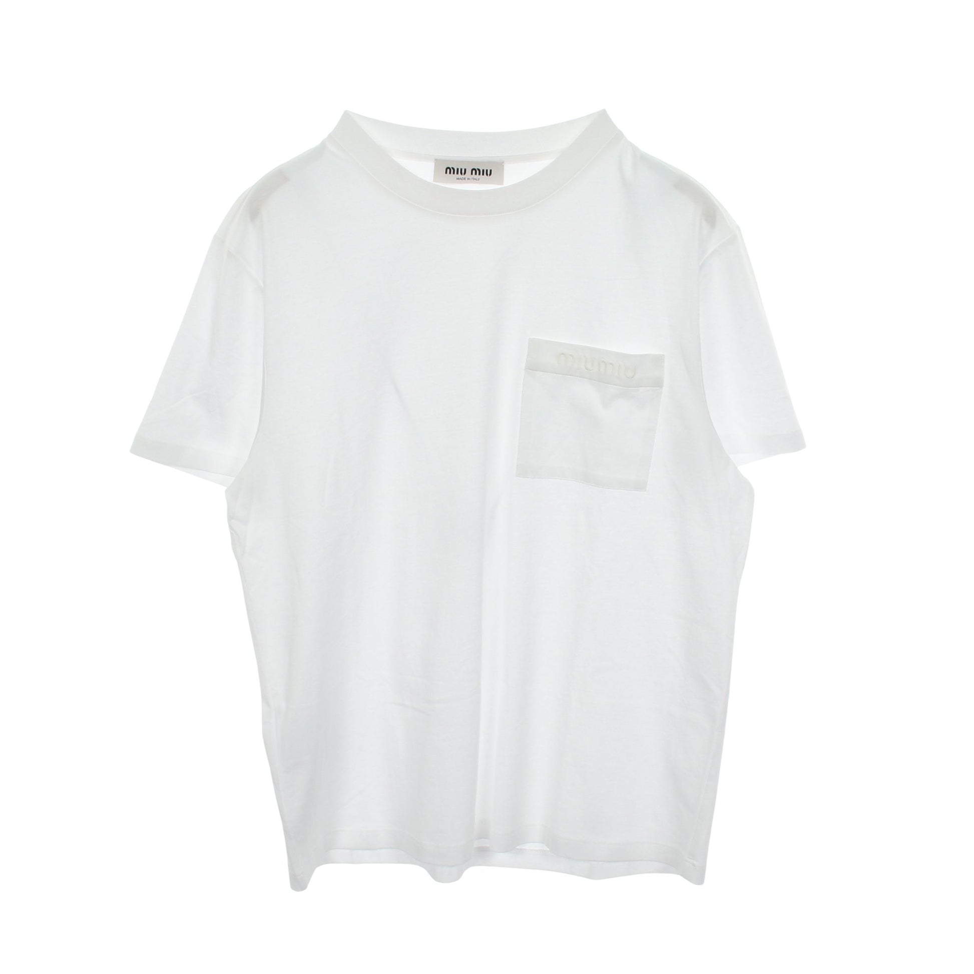 ロゴ刺繍 クルーネック 半袖Tシャツ コットン ホワイト ミュウミュウ トップス miu miu