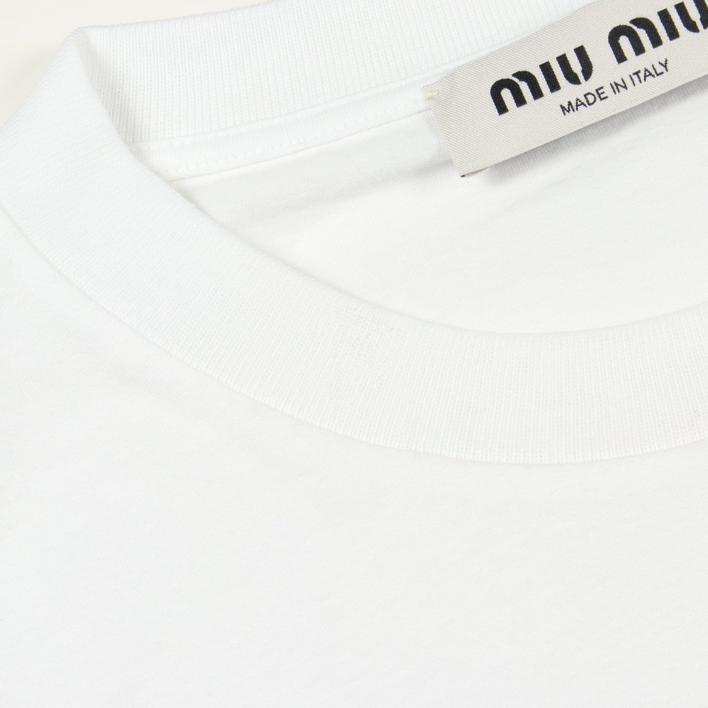 ロゴ刺繍 クルーネック 半袖Tシャツ コットン ホワイト ミュウミュウ トップス miu miu