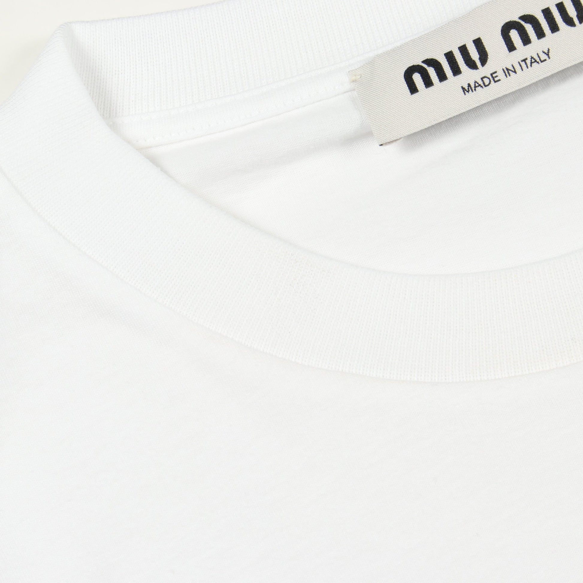 ロゴ刺繍 クルーネック 半袖Tシャツ コットン ホワイト ミュウミュウ トップス miu miu