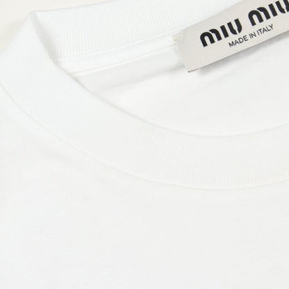 ロゴ刺繍 クルーネック 半袖Tシャツ コットン ホワイト ミュウミュウ トップス miu miu
