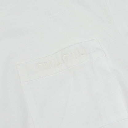ロゴ刺繍 クルーネック 半袖Tシャツ コットン ホワイト ミュウミュウ トップス miu miu