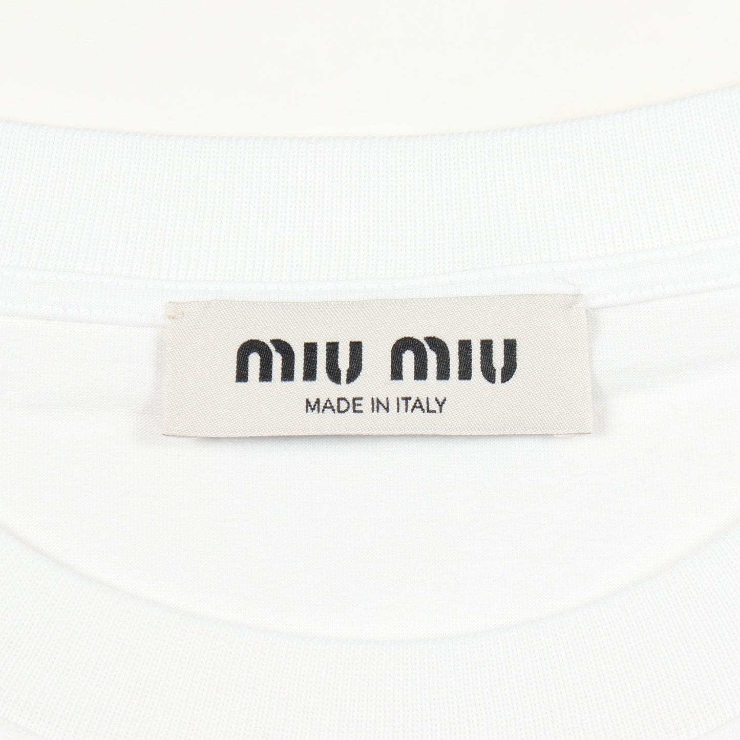 ロゴ刺繍 クルーネック 半袖Tシャツ コットン ホワイト ミュウミュウ トップス miu miu
