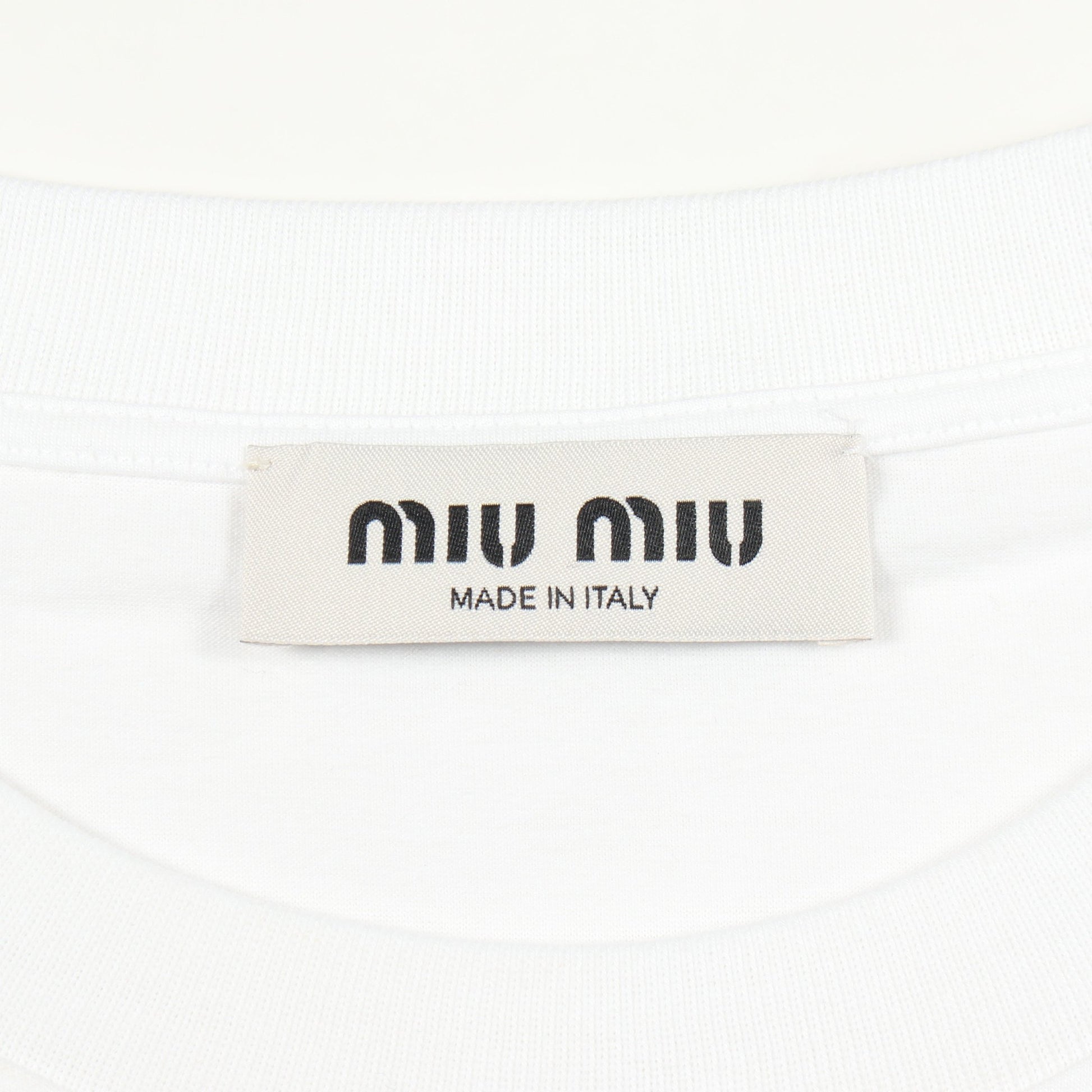 ロゴ刺繍 クルーネック 半袖Tシャツ コットン ホワイト ミュウミュウ トップス miu miu