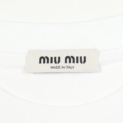 ロゴ刺繍 クルーネック 半袖Tシャツ コットン ホワイト ミュウミュウ トップス miu miu