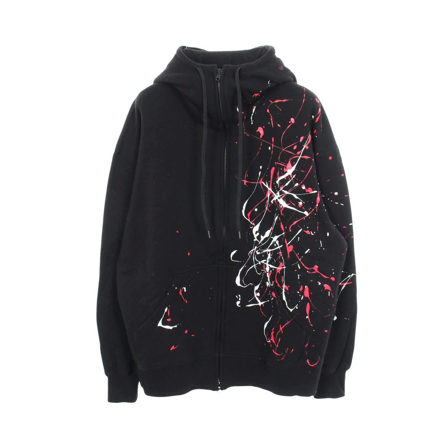 FRENCH TERRY SPLASH PAINTED ZIP-UP HOODIE RED ペイント加工 ジップアップパーカー コットン ブラック サイト