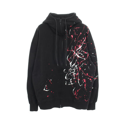FRENCH TERRY SPLASH PAINTED ZIP-UP HOODIE RED ペイント加工 ジップアップパーカー コットン ブラック サイト