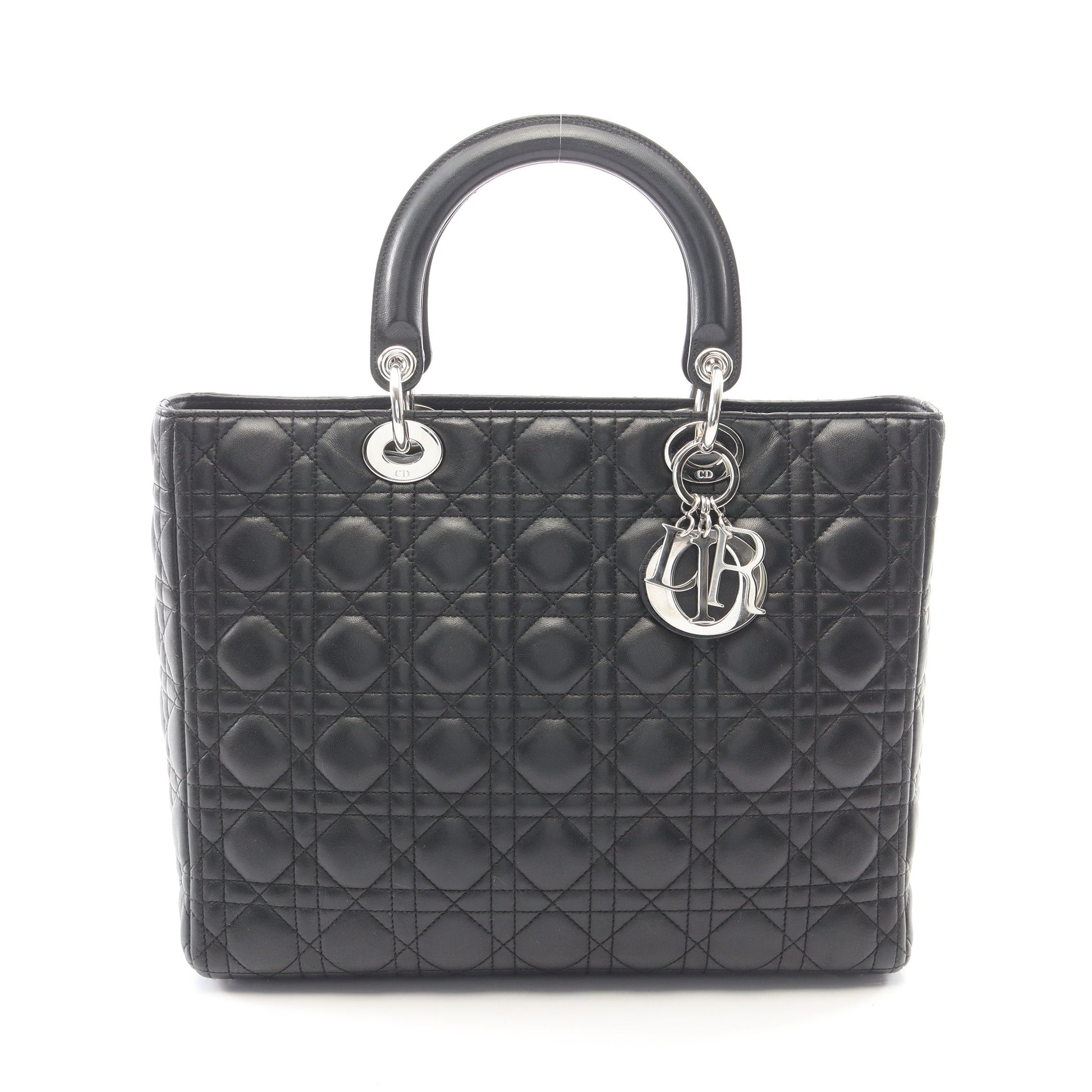 レディディオール ラージ カナージュ ハンドバッグ レザー ブラック クリスチャンディオール バッグ Christian Dior