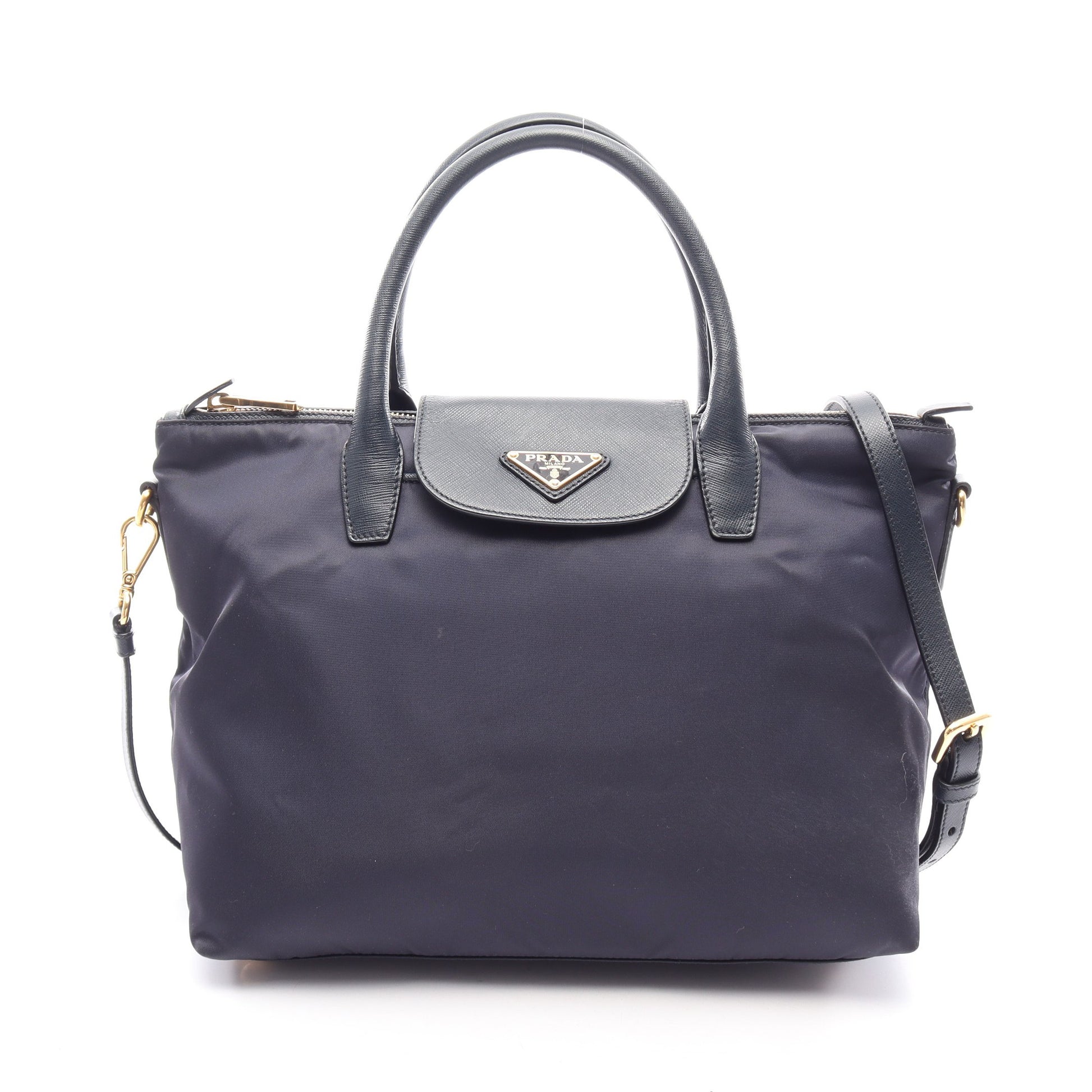 TESSUTO + SAFFI 2WAY ハンドバッグ ナイロン サフィアーノレザー ネイビー プラダ バッグ PRADA