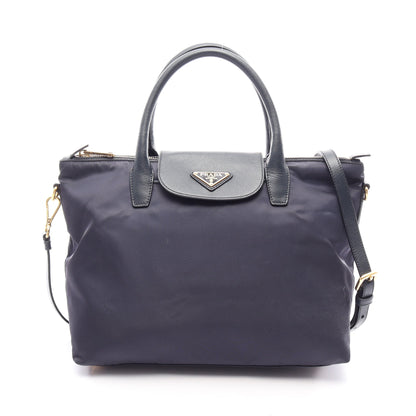 TESSUTO + SAFFI 2WAY ハンドバッグ ナイロン サフィアーノレザー ネイビー プラダ バッグ PRADA