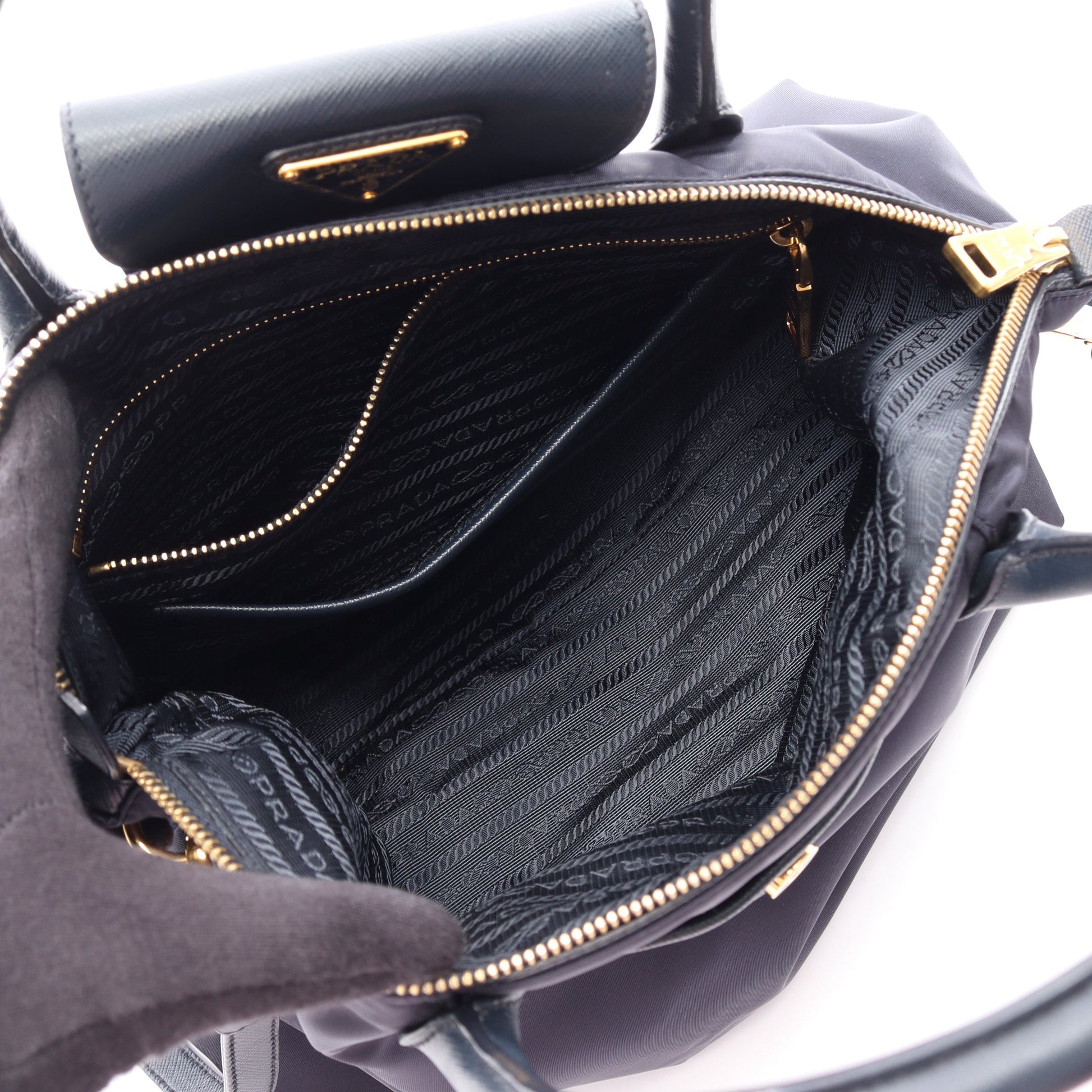 TESSUTO + SAFFI 2WAY ハンドバッグ ナイロン サフィアーノレザー ネイビー プラダ バッグ PRADA