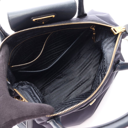 TESSUTO + SAFFI 2WAY ハンドバッグ ナイロン サフィアーノレザー ネイビー プラダ バッグ PRADA
