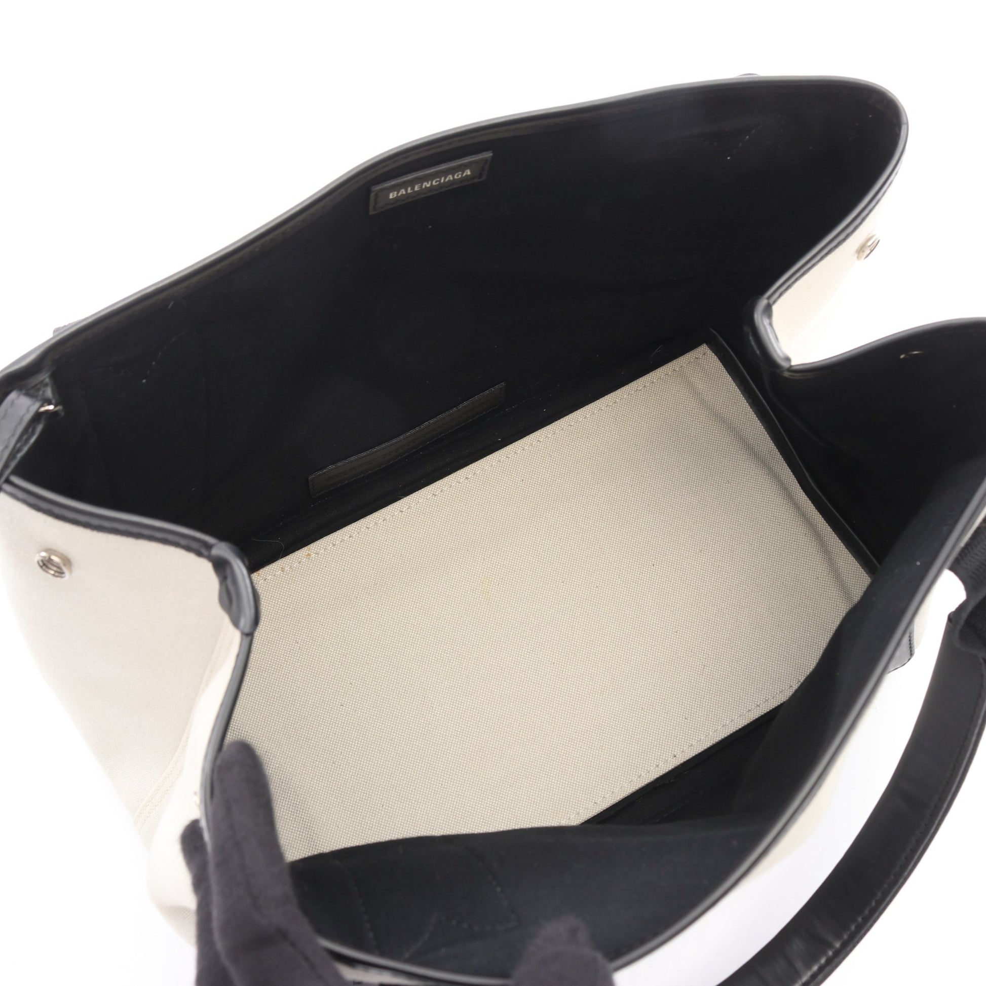 NAVY CABAS S ネイビーカバ ハンドバッグ トートバッグ キャンバス レザー アイボリー ブラック バレンシアガ バッグ BALENCIAGA