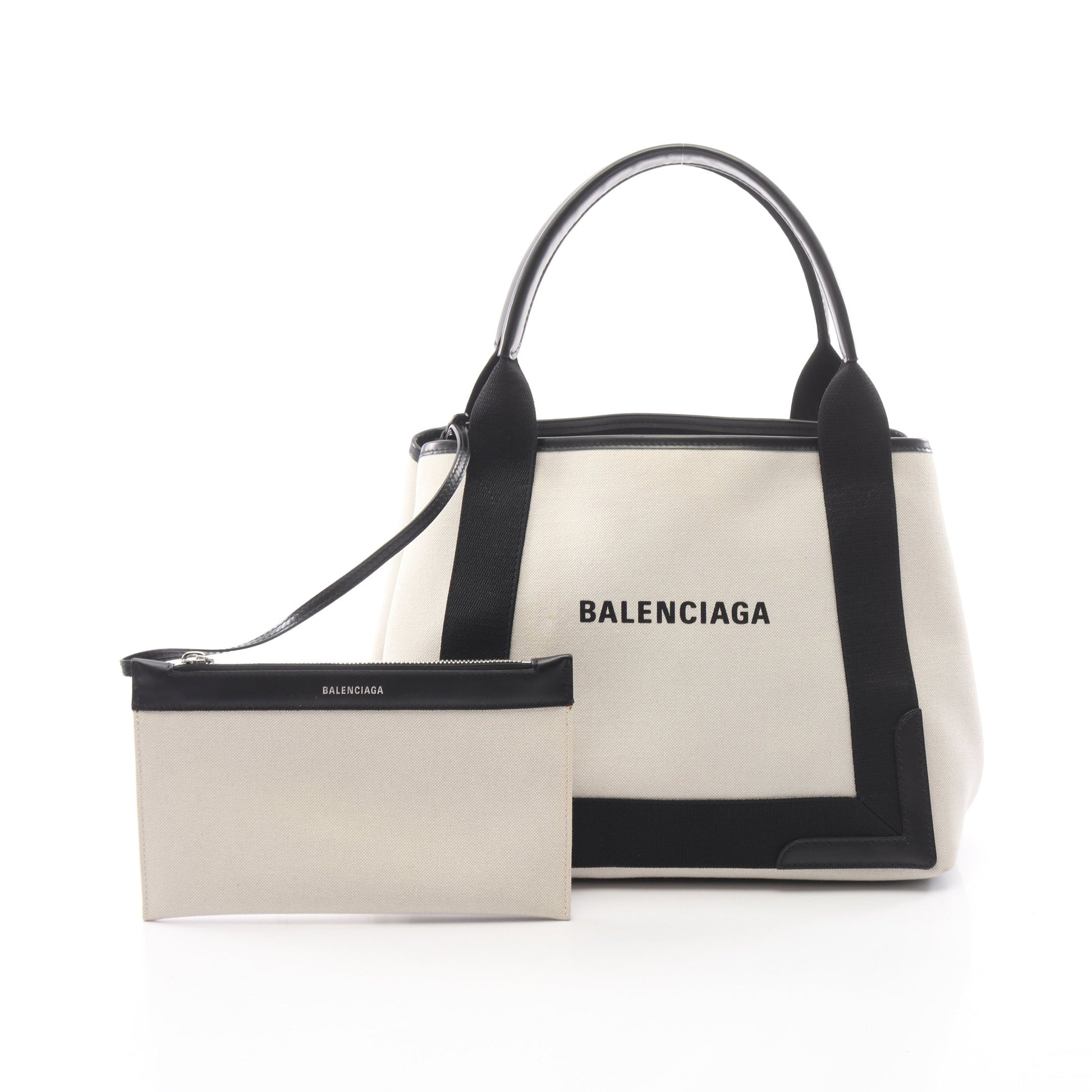 NAVY CABAS S ネイビーカバ ハンドバッグ トートバッグ キャンバス レザー アイボリー ブラック バレンシアガ バッグ BALENCIAGA