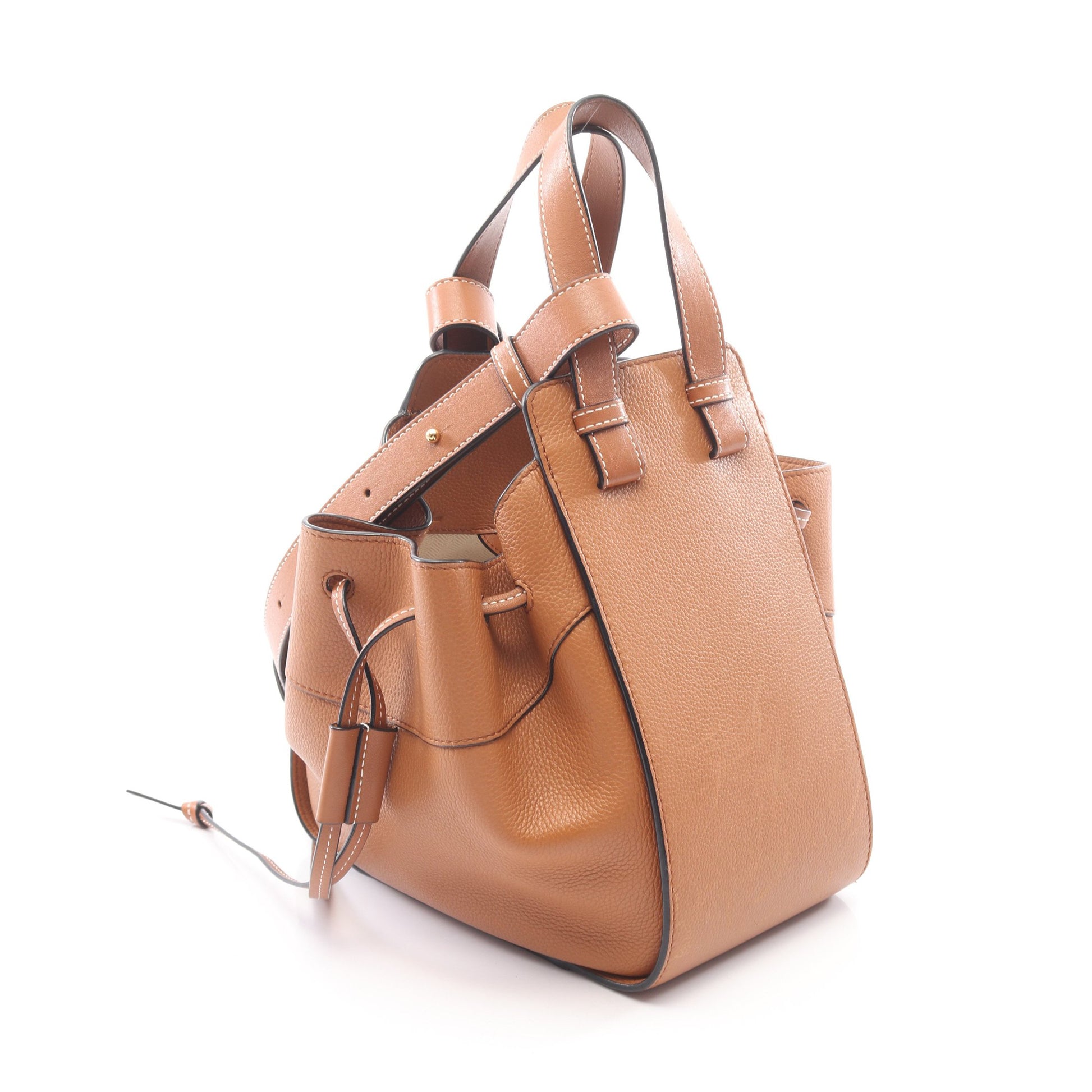 ハンモック ドローストリングバッグ スモール 2WAY ハンドバッグ レザー ライトブラウン ロエベ バッグ LOEWE