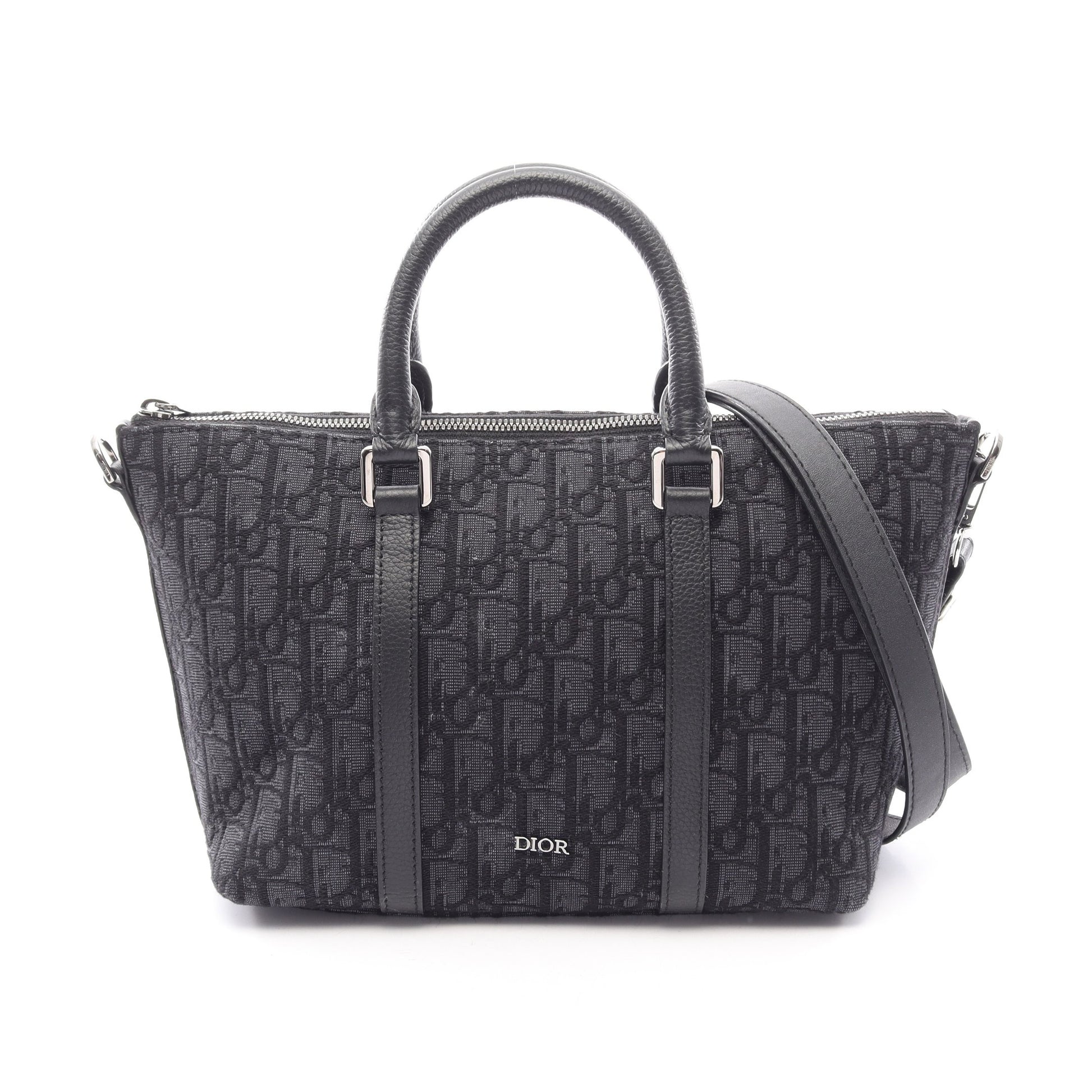 Weekender ウィークエンダー 25 オブリーク 2WAY ハンドバッグ キャンバス レザー ダークネイビー ブラック クリスチャンディオール バッグ Christian Dior