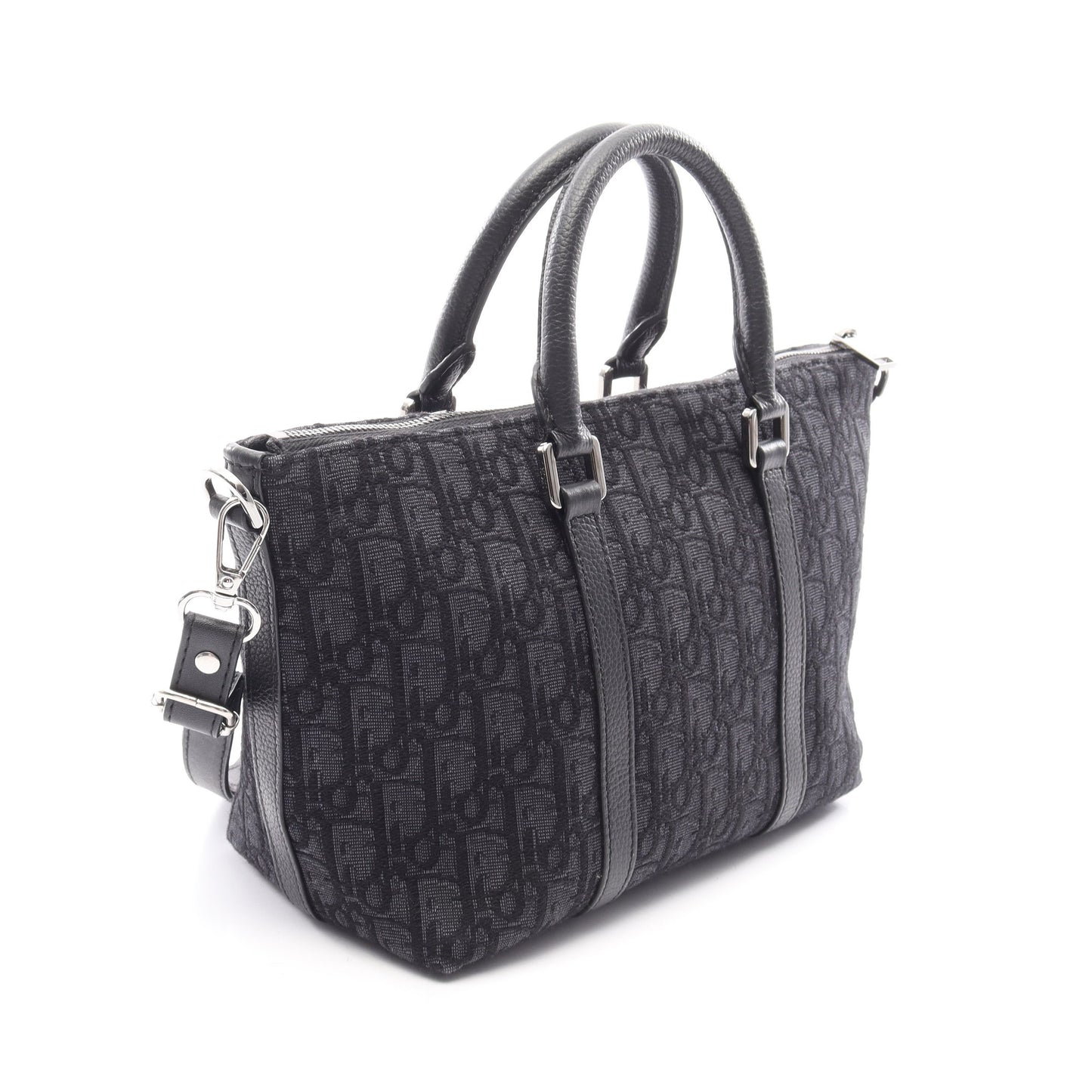 Weekender ウィークエンダー 25 オブリーク 2WAY ハンドバッグ キャンバス レザー ダークネイビー ブラック クリスチャンディオール バッグ Christian Dior