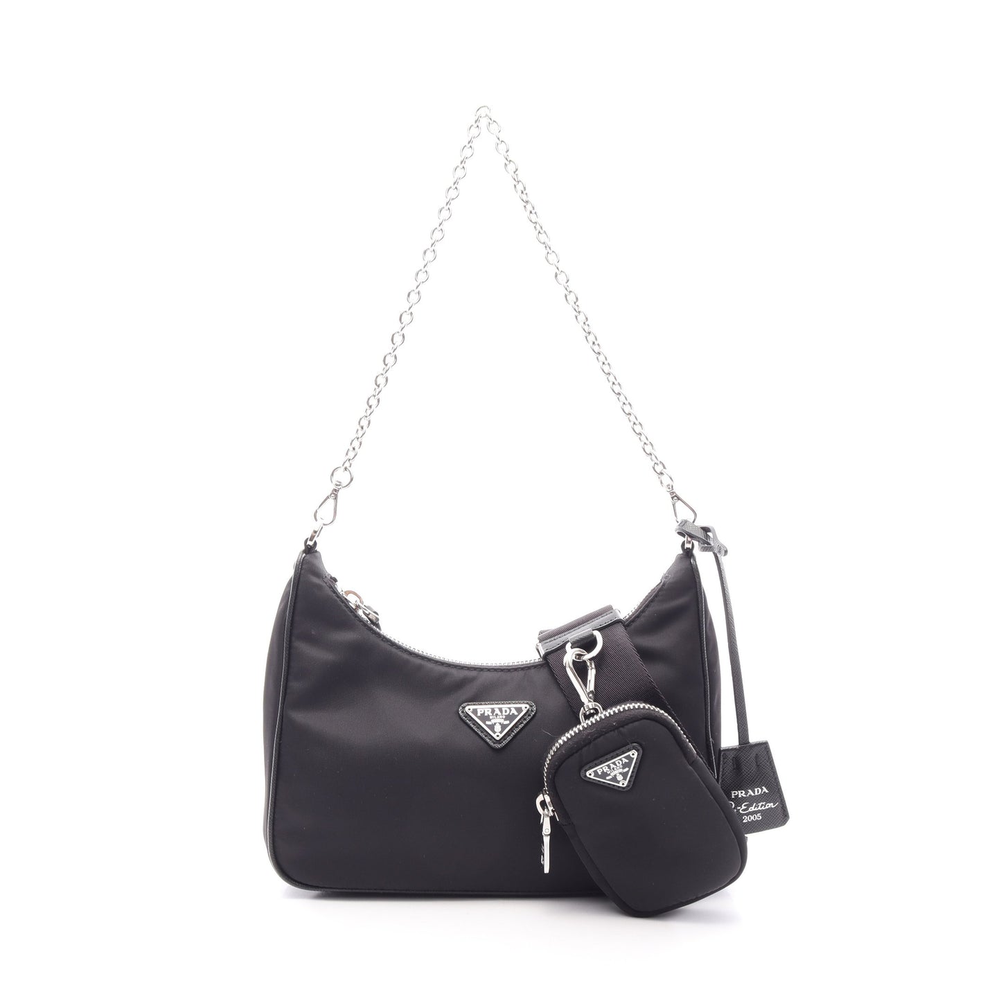 Re-Edition 2005 2WAY チェーンショルダーバッグ ナイロン サフィアーノレザー ブラック プラダ バッグ PRADA