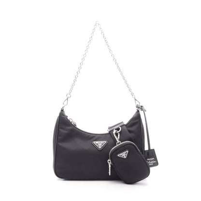 Re-Edition 2005 2WAY チェーンショルダーバッグ ナイロン サフィアーノレザー ブラック プラダ バッグ PRADA