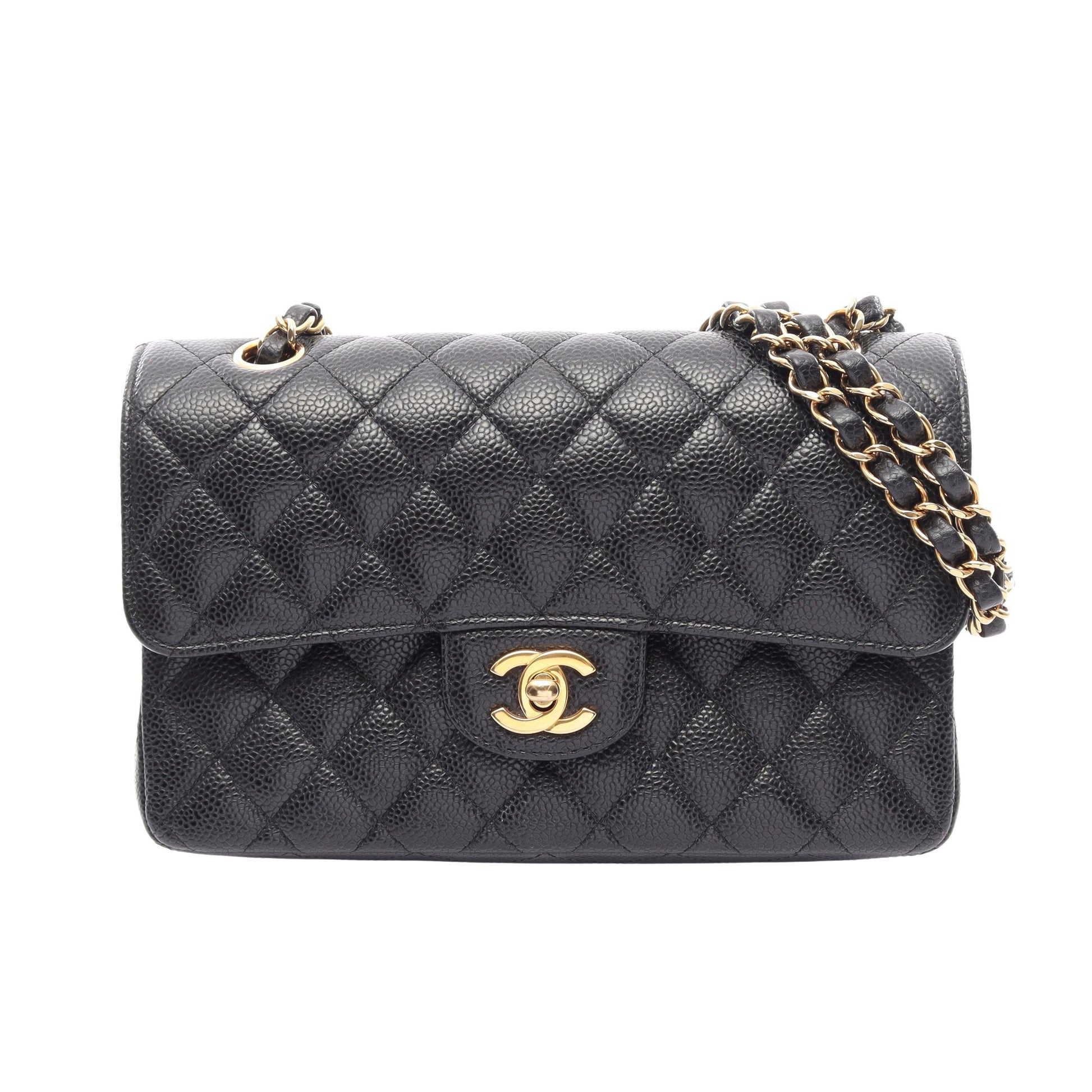 マトラッセ Wフラップ Wチェーンショルダーバッグ キャビアスキン ブラック ゴールド金具 シャネル バッグ CHANEL