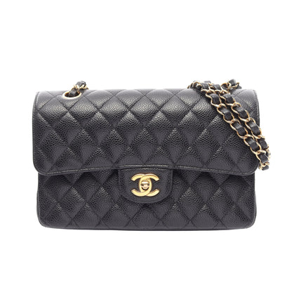 マトラッセ Wフラップ Wチェーンショルダーバッグ キャビアスキン ブラック ゴールド金具 シャネル バッグ CHANEL