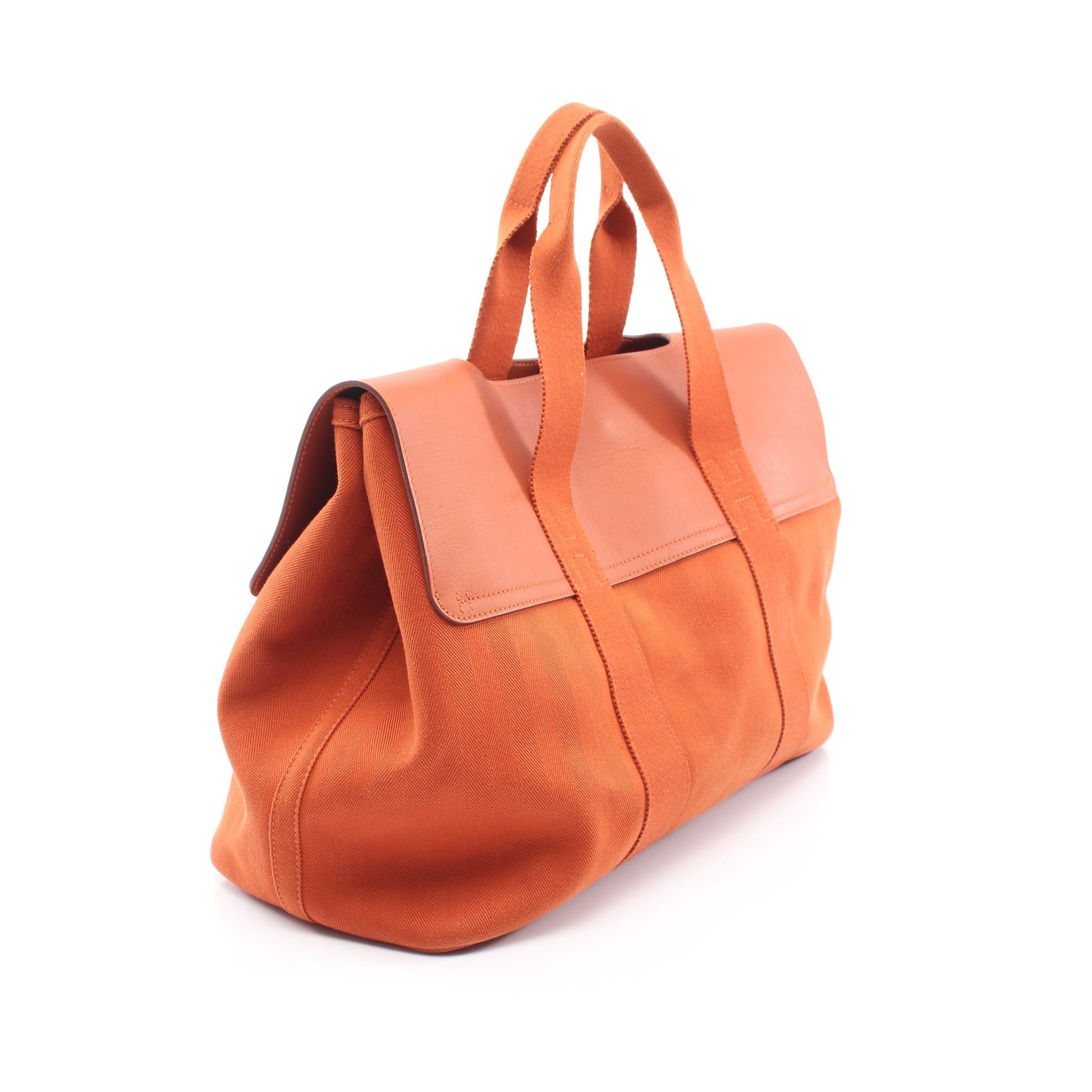 ヴァルパライソMM ポティロン ハンドバッグ トワルシェブロン レザー オレンジ シルバー金具 エルメス バッグ HERMES
