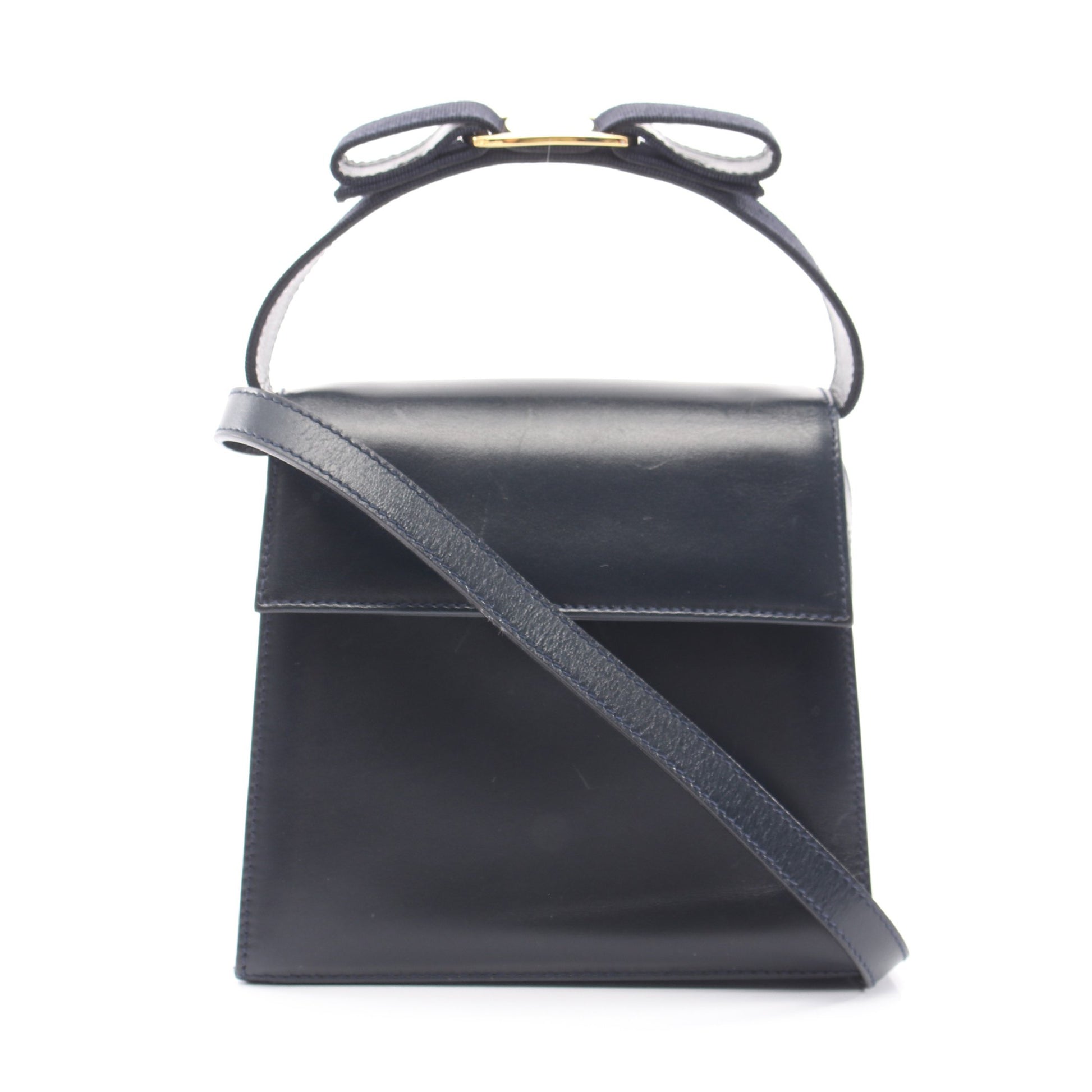 ヴァラリボン 2WAY ハンドバッグ レザー ダークネイビー サルヴァトーレフェラガモ バッグ Salvatore Ferragamo