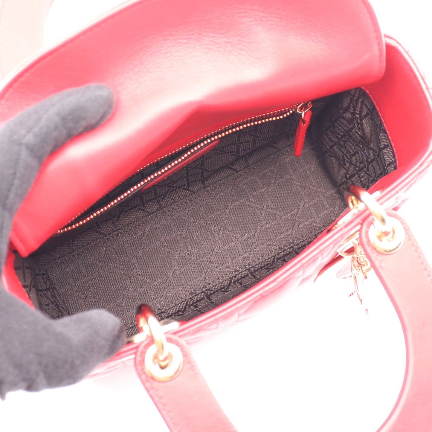 LADY DIOR MY ABCDIOR レディディオール スモール カナージュ 2WAY ハンドバッグ レザー レッド クリスチャンディオール バッグ Christian Dior