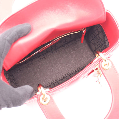 LADY DIOR MY ABCDIOR レディディオール スモール カナージュ 2WAY ハンドバッグ レザー レッド クリスチャンディオール バッグ Christian Dior