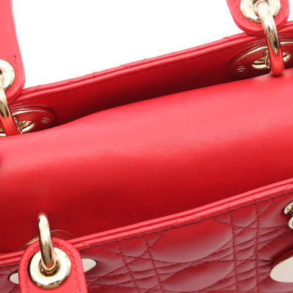 LADY DIOR MY ABCDIOR レディディオール スモール カナージュ 2WAY ハンドバッグ レザー レッド クリスチャンディオール バッグ Christian Dior