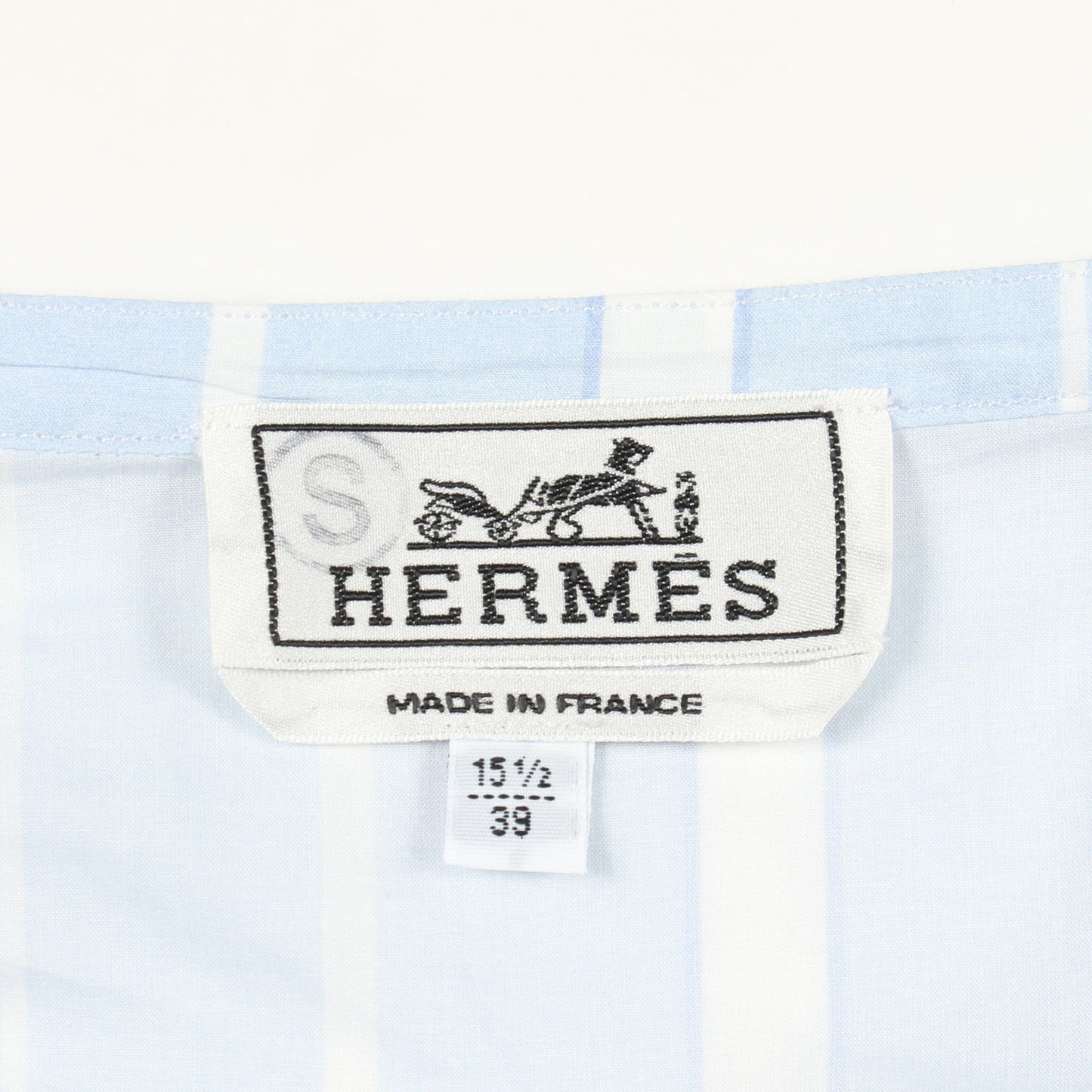 セリエボタン ストライプ 長袖 シャツ コットン ライトブルー ホワイト エルメス トップス HERMES