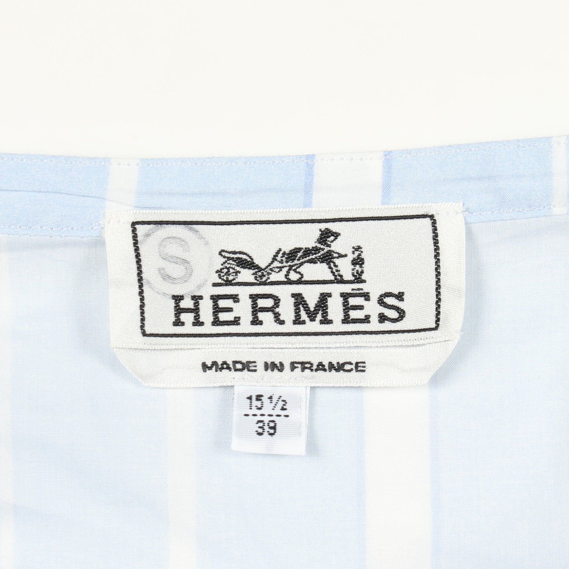 セリエボタン ストライプ 長袖 シャツ コットン ライトブルー ホワイト エルメス トップス HERMES