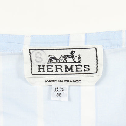 セリエボタン ストライプ 長袖 シャツ コットン ライトブルー ホワイト エルメス トップス HERMES