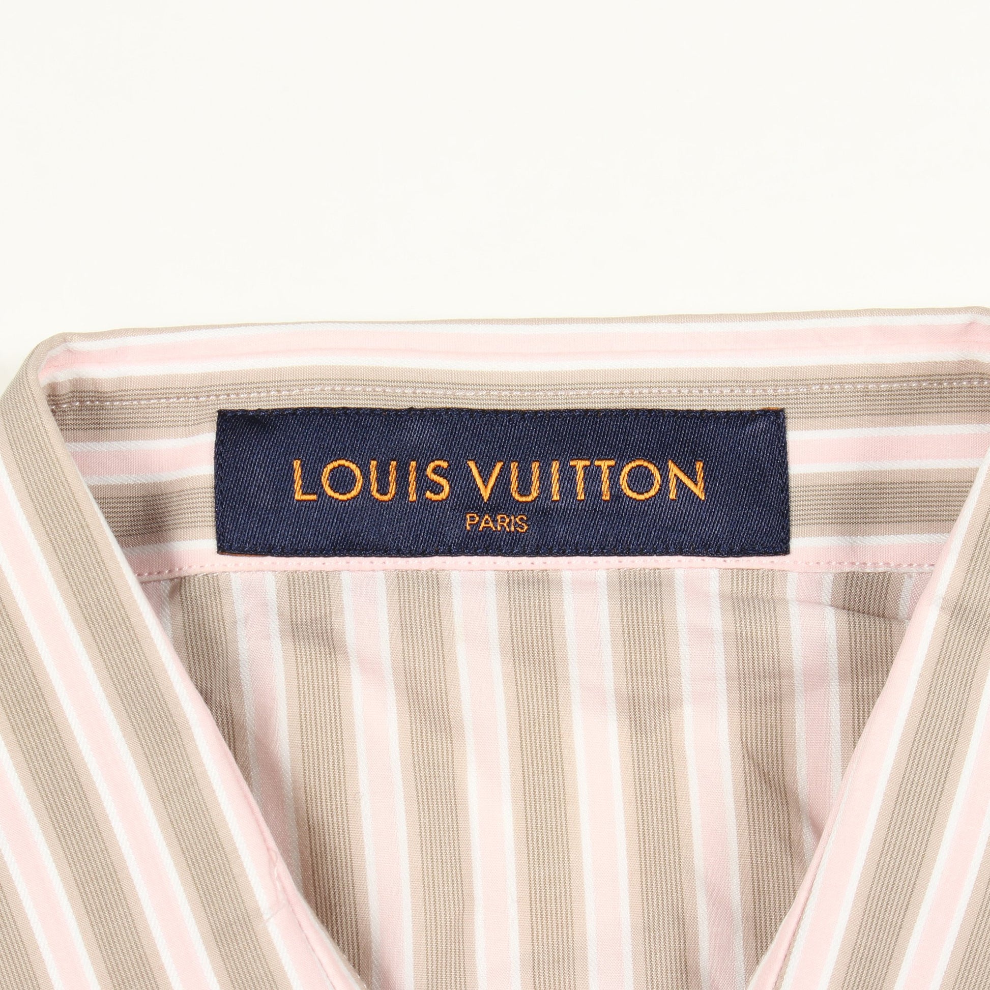 ストライプ リーフ柄 長袖 シャツ コットン レーヨン ベージュ ピンク マルチカラー ルイヴィトン トップス LOUIS VUITTON