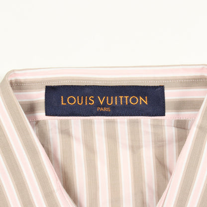 ストライプ リーフ柄 長袖 シャツ コットン レーヨン ベージュ ピンク マルチカラー ルイヴィトン トップス LOUIS VUITTON