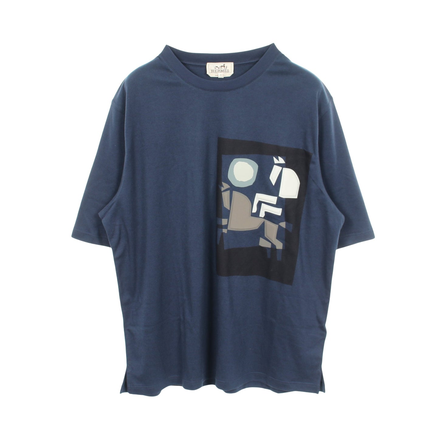 VELKY LOV クルーネック 半袖Tシャツ コットン ネイビー マルチカラー エルメス トップス HERMES