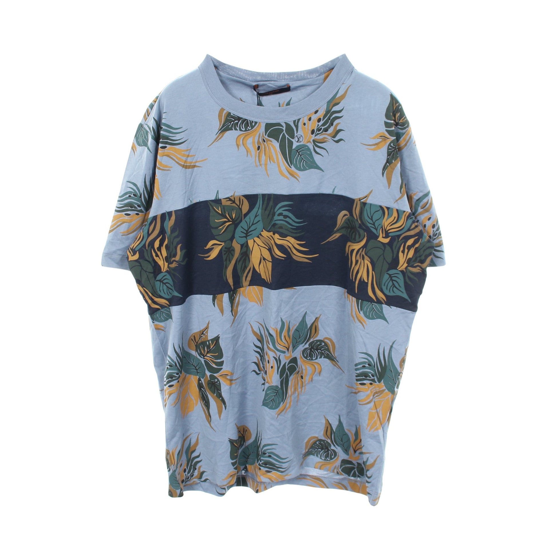 ボタニカル クルーネック 半袖Tシャツ コットン ライトブルー ネイビー マルチカラー ルイヴィトン トップス LOUIS VUITTON