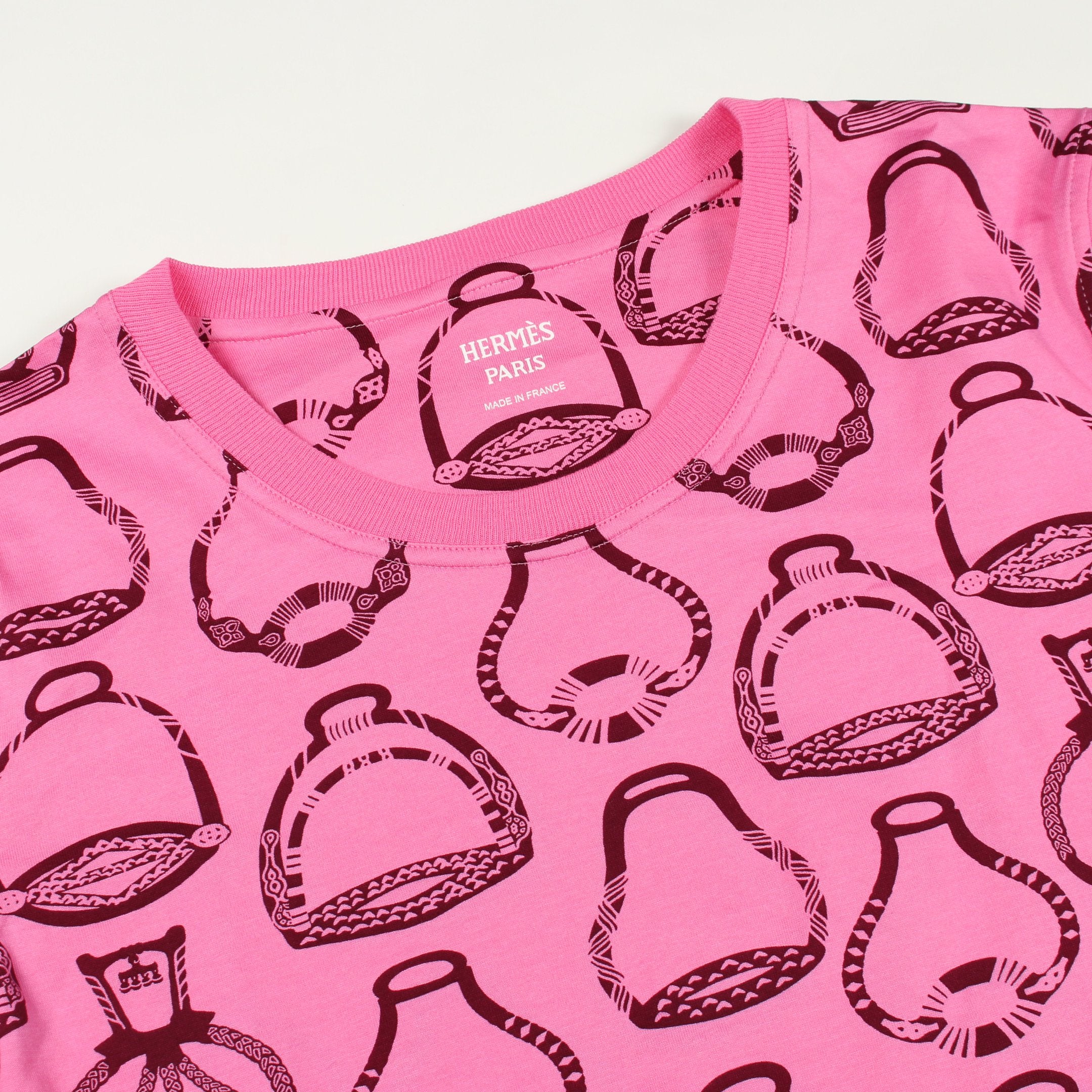 FANTAISIE D'ETRIER 半袖Tシャツ コットン ピンク ボルドー エルメス