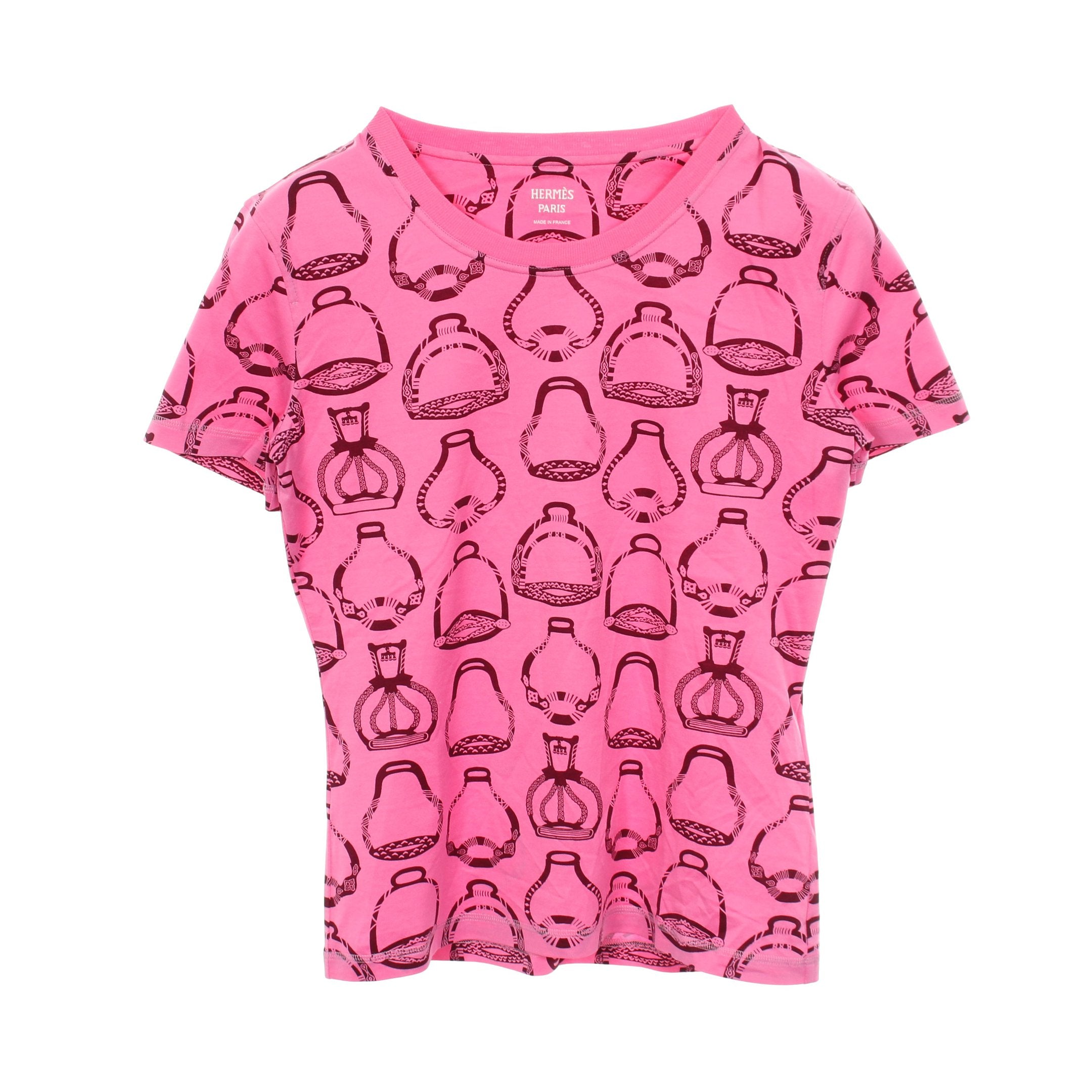 FANTAISIE D'ETRIER 半袖Tシャツ コットン ピンク ボルドー エルメス