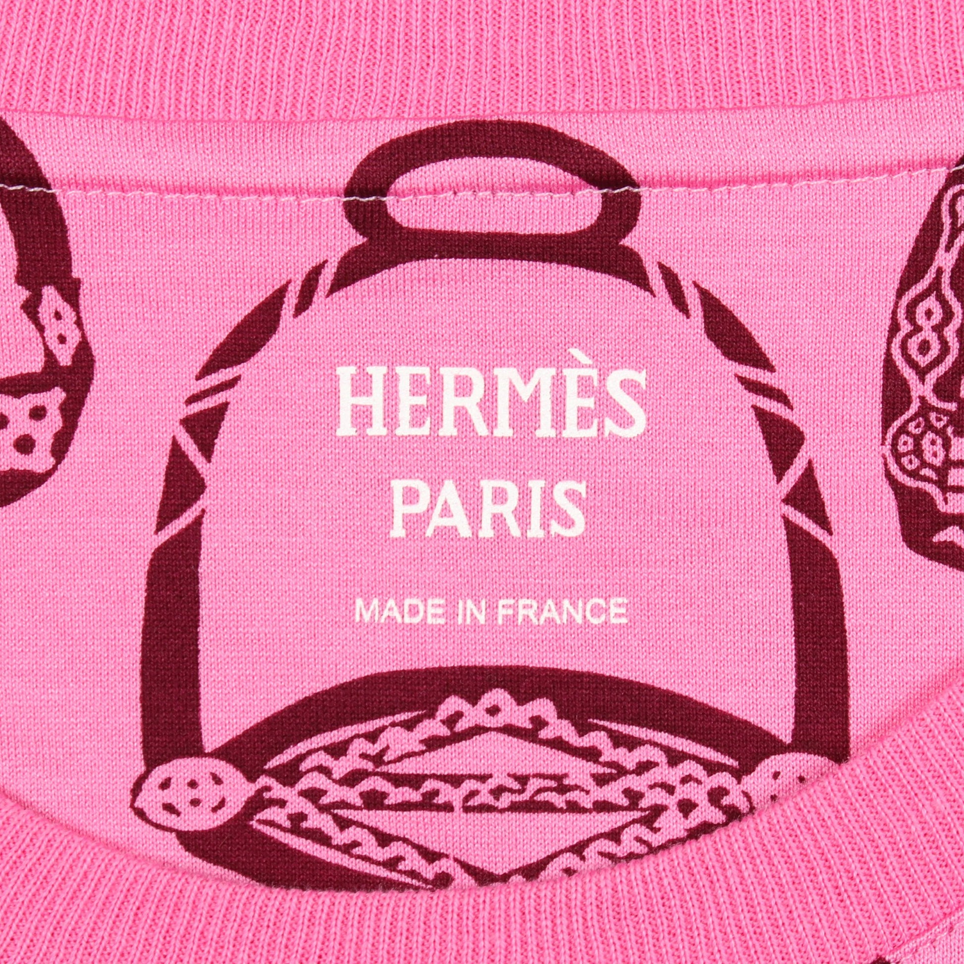 FANTAISIE D'ETRIER 半袖Tシャツ コットン ピンク ボルドー エルメス トップス HERMES