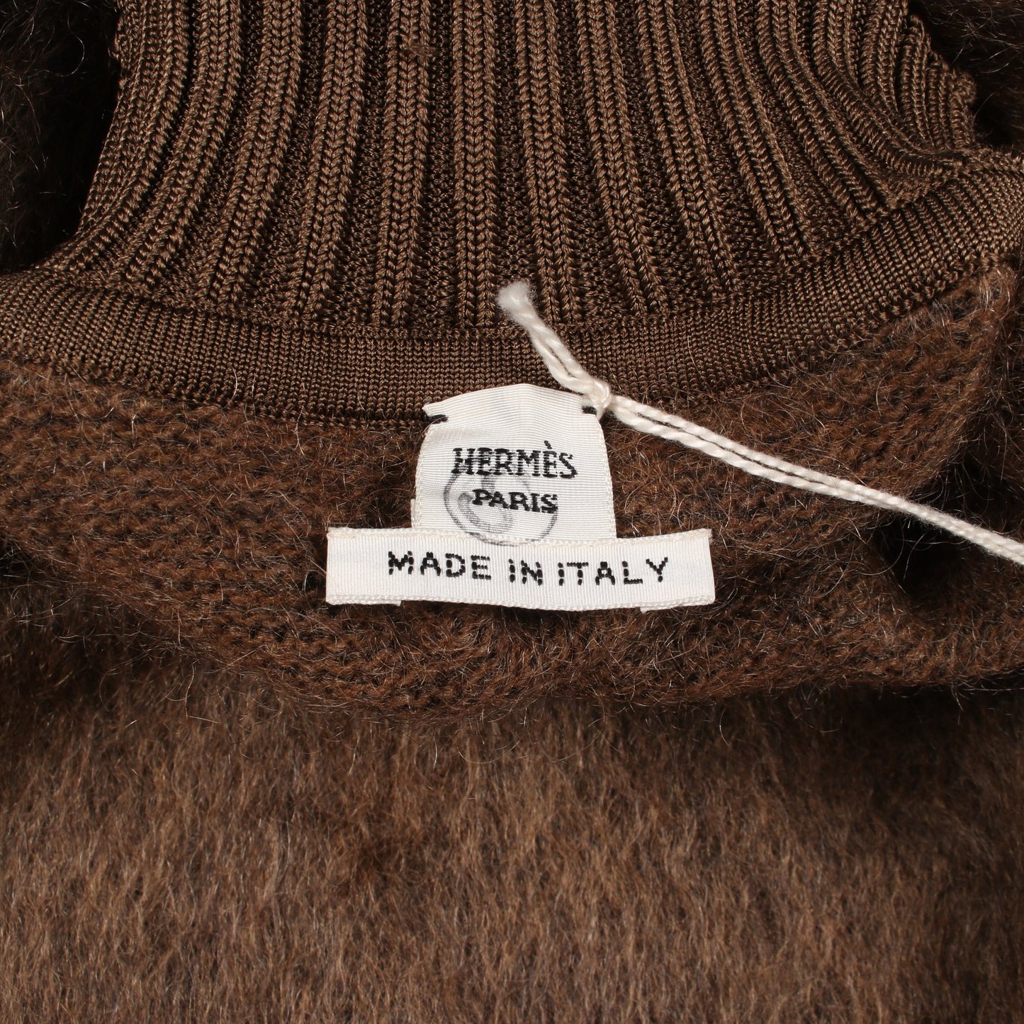 ハイネック ジャギー ニット ウール シルク カシミヤ ブラウン エルメス