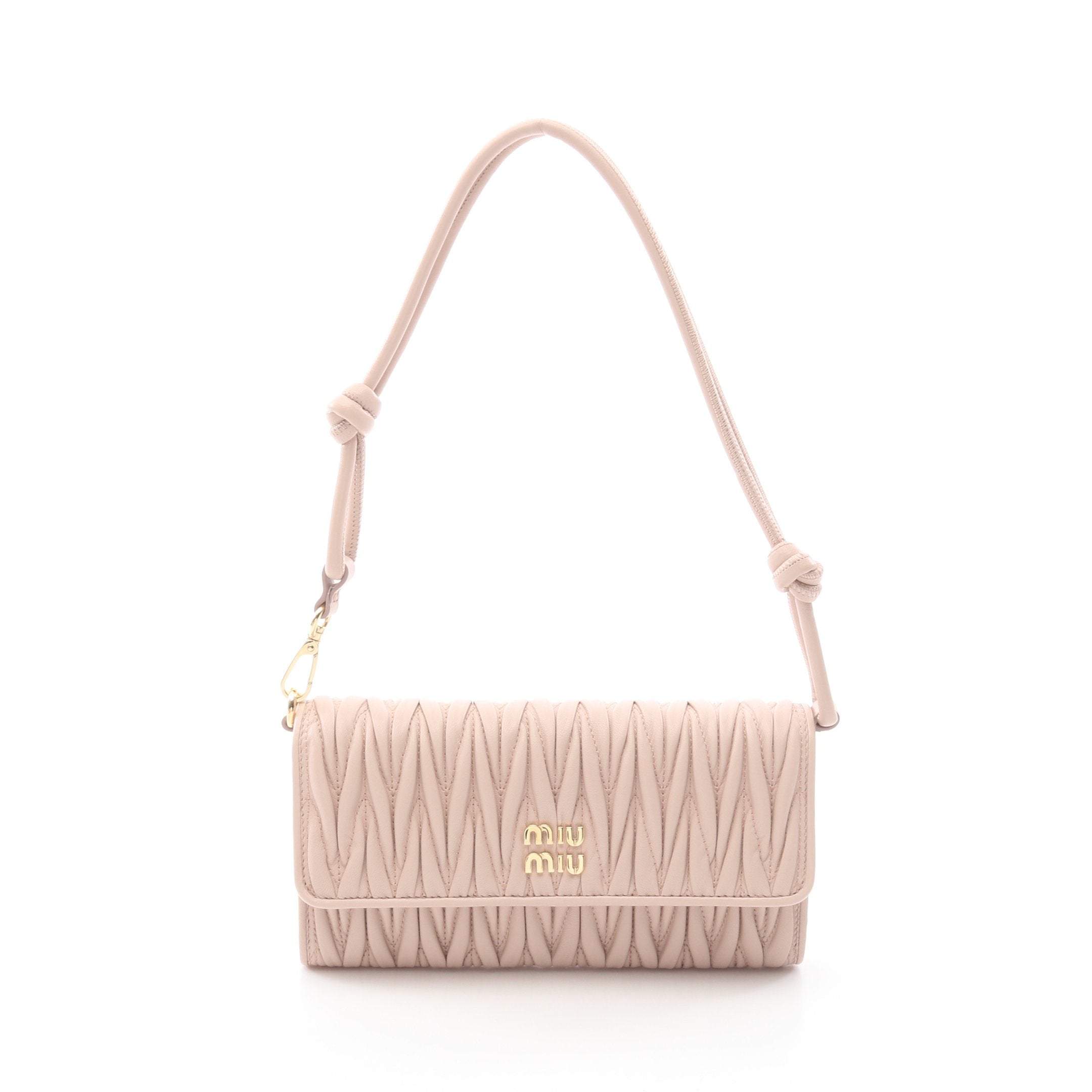 MIU MIU マテラッセ レザー ハンドバッグ ピンクベージュ ショルダー付き マテラッセ ショルダーウォレット レザー ピンクベージュ ミュウミュウ