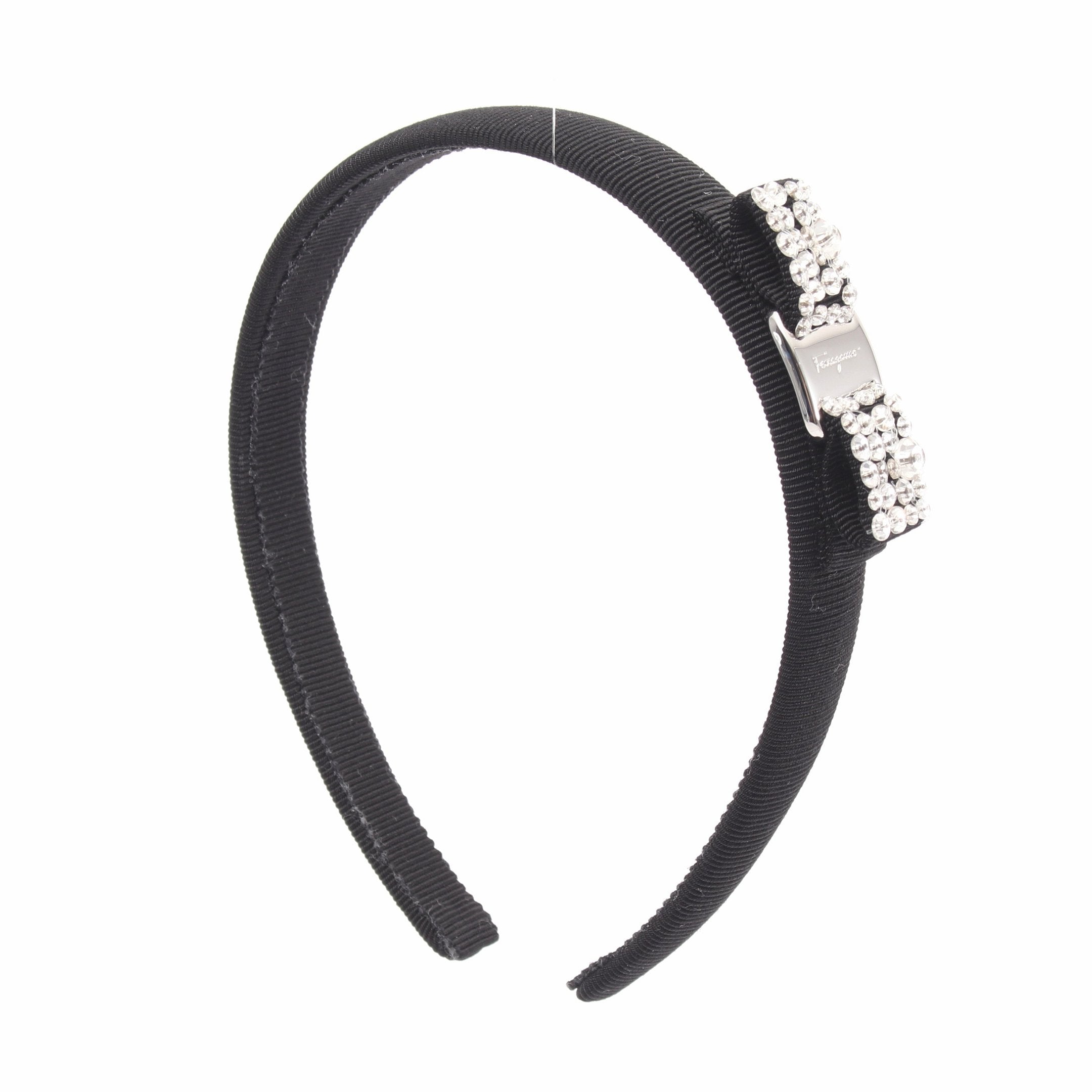 新品未使用　Ferragamo ヴァラ　リボン　ラインストーン　カチューシャ ヴァラリボン カチューシャ コットン ラインストーン ブラック クリア