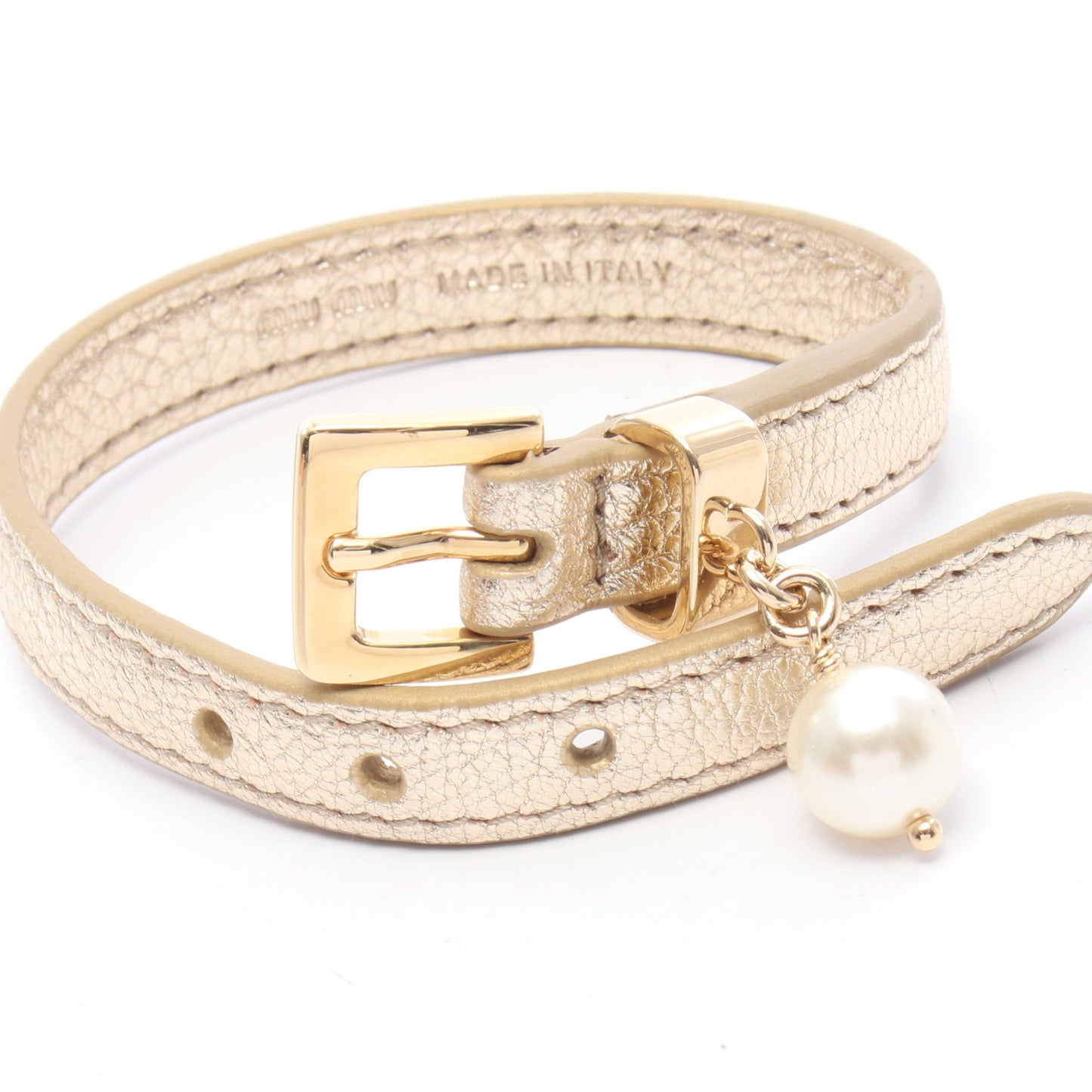 ブレスレット レザー フェイクパール シャンパンゴールド オフホワイト ミュウミュウ アクセサリー miu miu