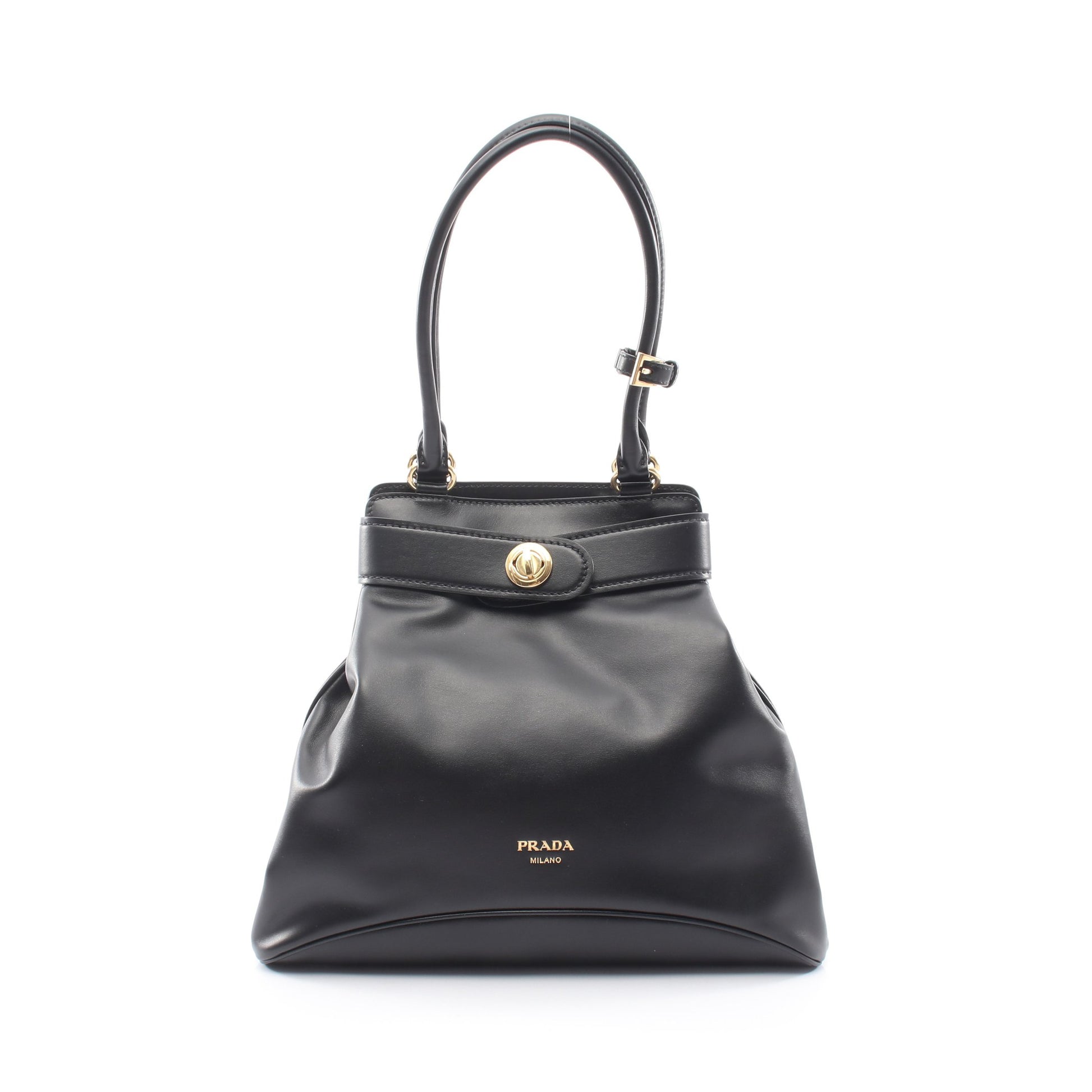 エチュード SOFTY CALF ショルダーバッグ レザー ブラック プラダ バッグ PRADA