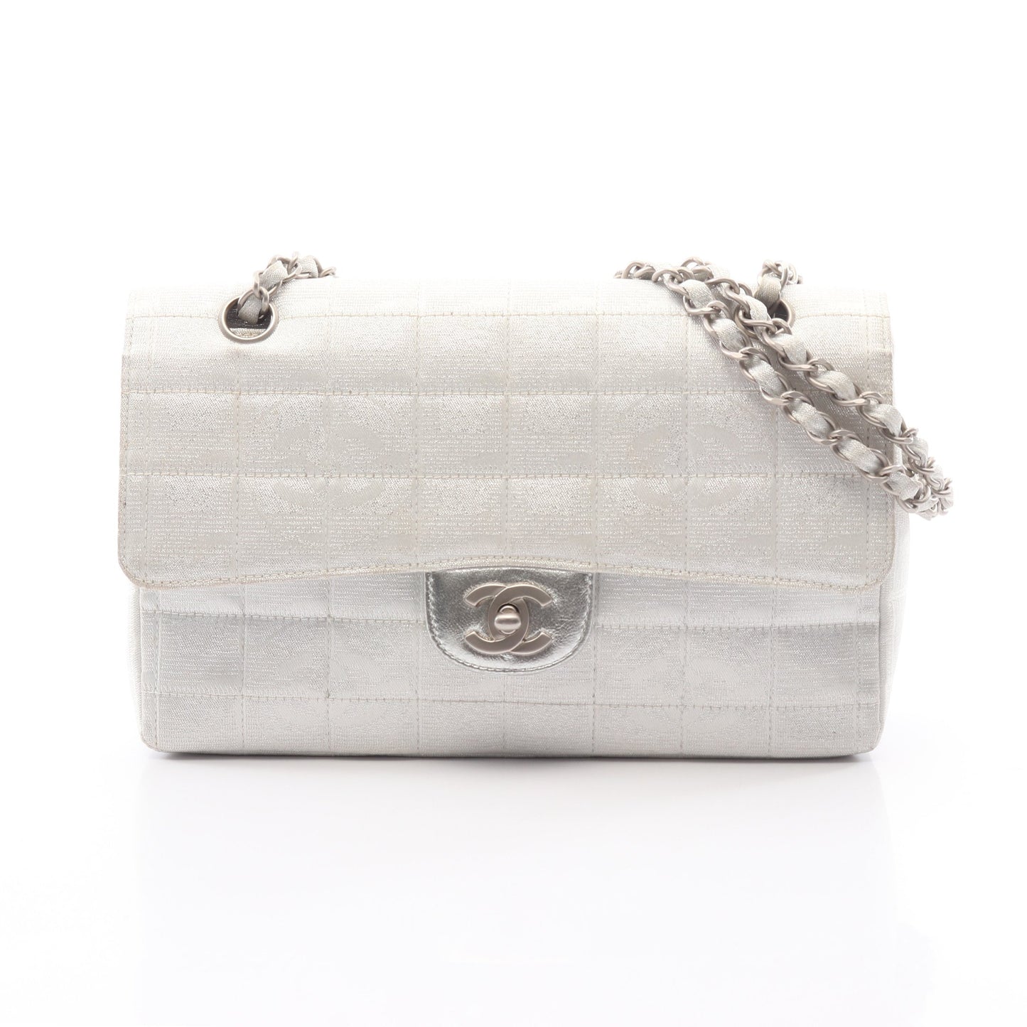 ニュートラベルライン Wチェーンショルダーバッグ ナイロンキャンバス レザー シルバー シルバー金具 シャネル バッグ CHANEL