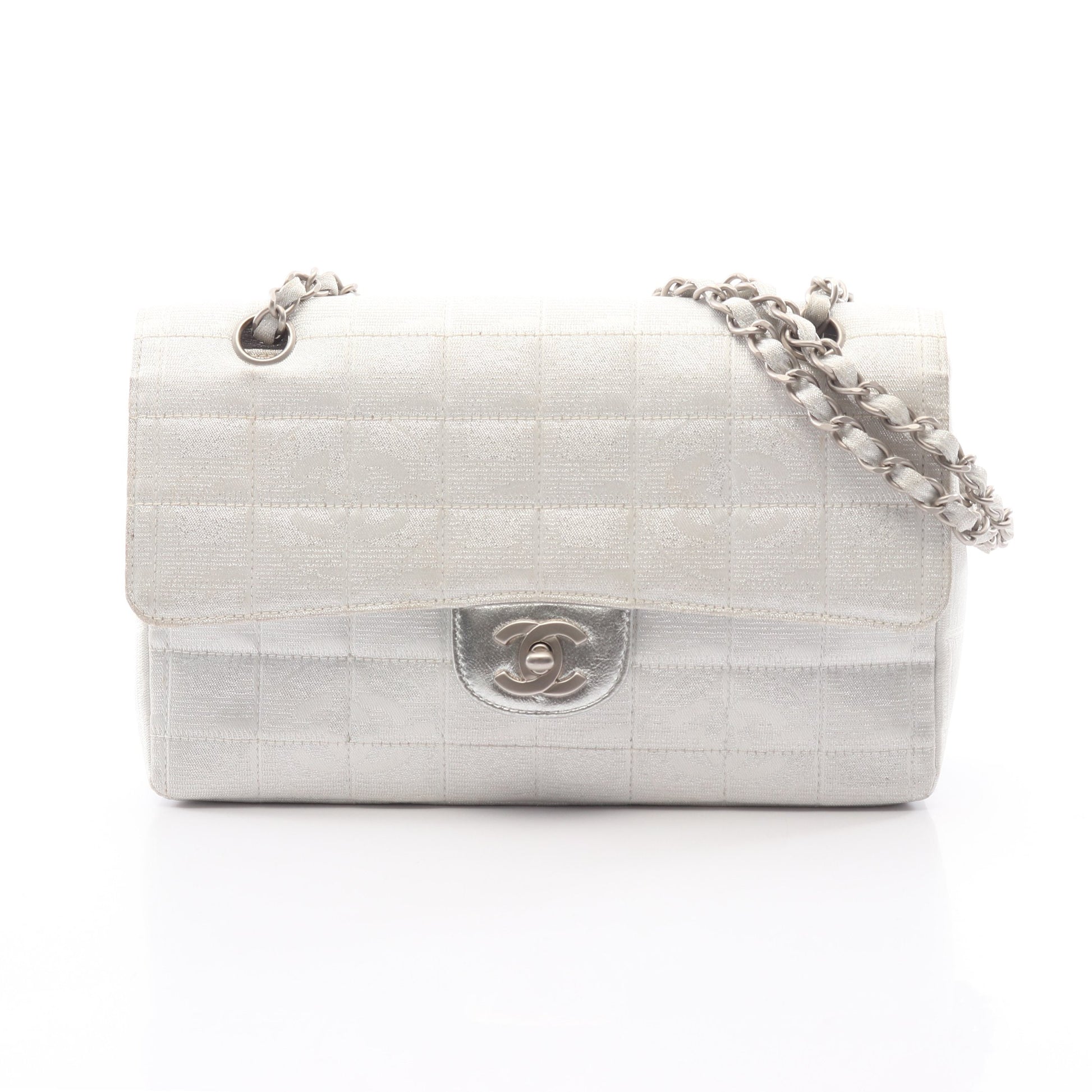 ニュートラベルライン Wチェーンショルダーバッグ ナイロンキャンバス レザー シルバー シルバー金具 シャネル バッグ CHANEL