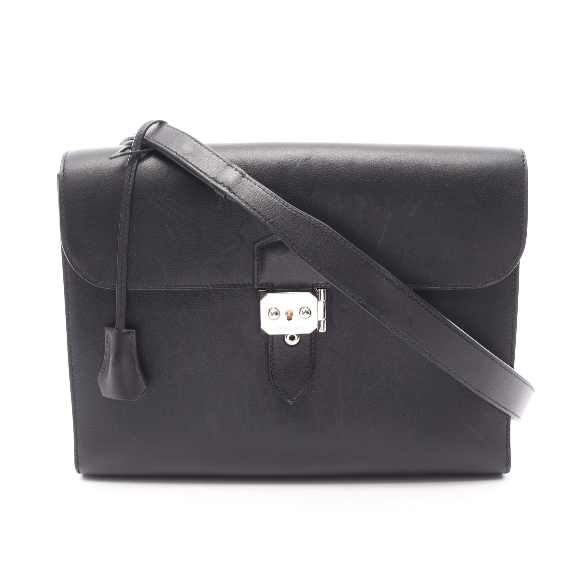 サックアデペッシュ29 ショルダーバッグ エバーグレイン ブラック シルバー金具 Z刻印 エルメス バッグ HERMES