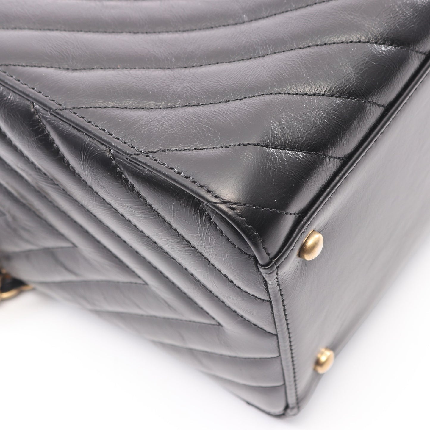 Vステッチ 2WAY チェーンショルダーバッグ チェーントートバッグ レザー ブラック ゴールド金具 シャネル バッグ CHANEL